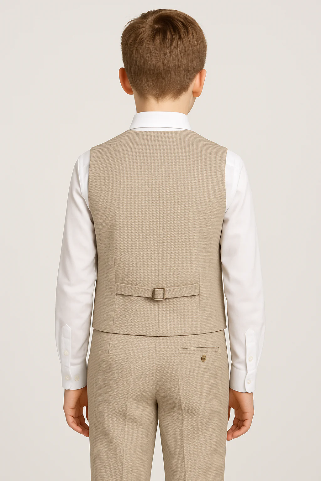 Boys' 5-Piece Textured Double Breasted Waistcoat Suit - MATRIX - Beige - Image 2