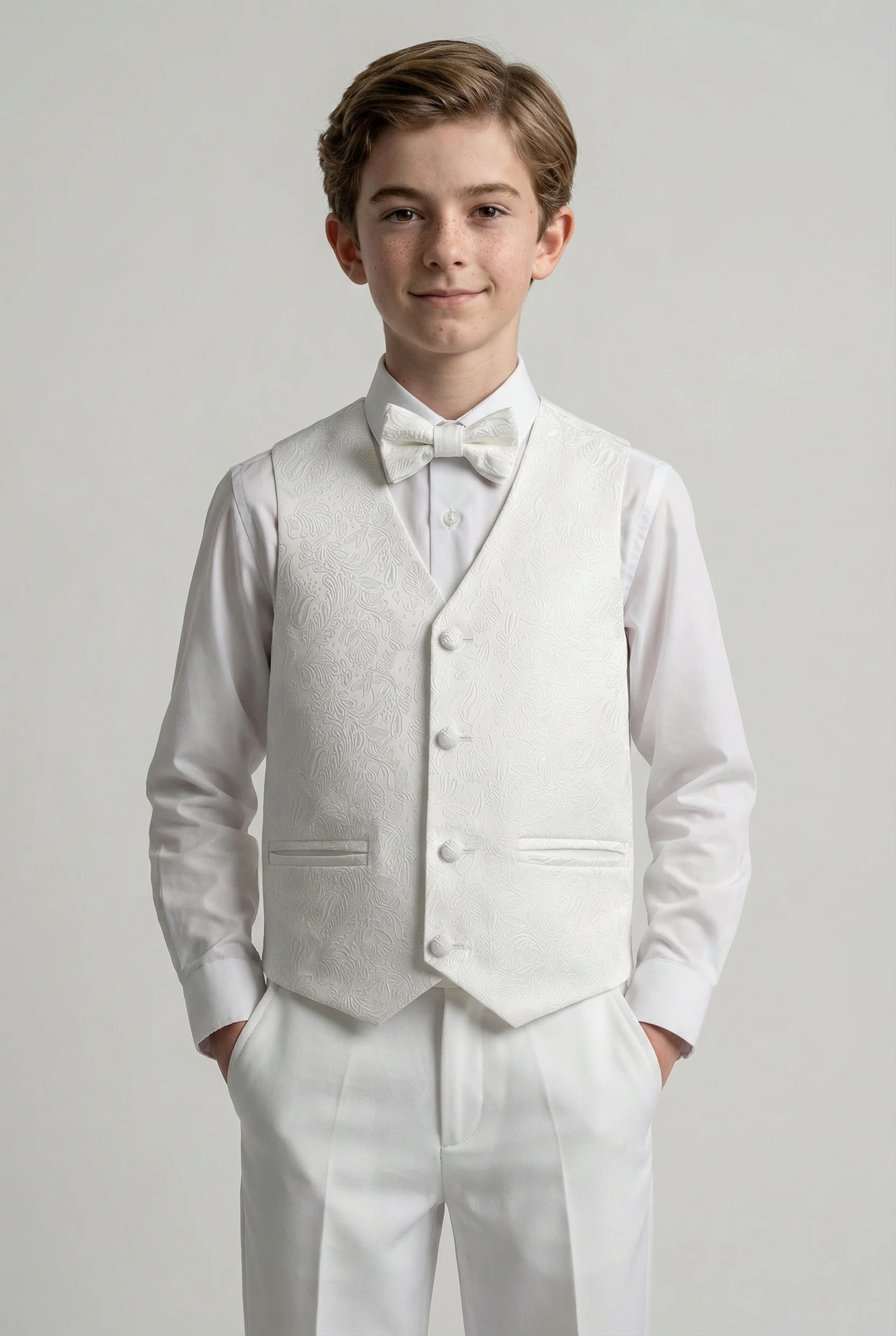 Babies & Boys 4-Piece Ivory Jacquard Tuxedo Suit - Roman - Ivory - Image 3