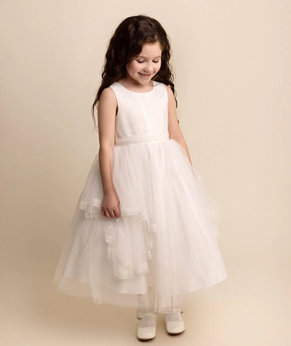 Babies and Girls Pleated Ivory Lace Dress - SABRINA - Ivory - Image 3