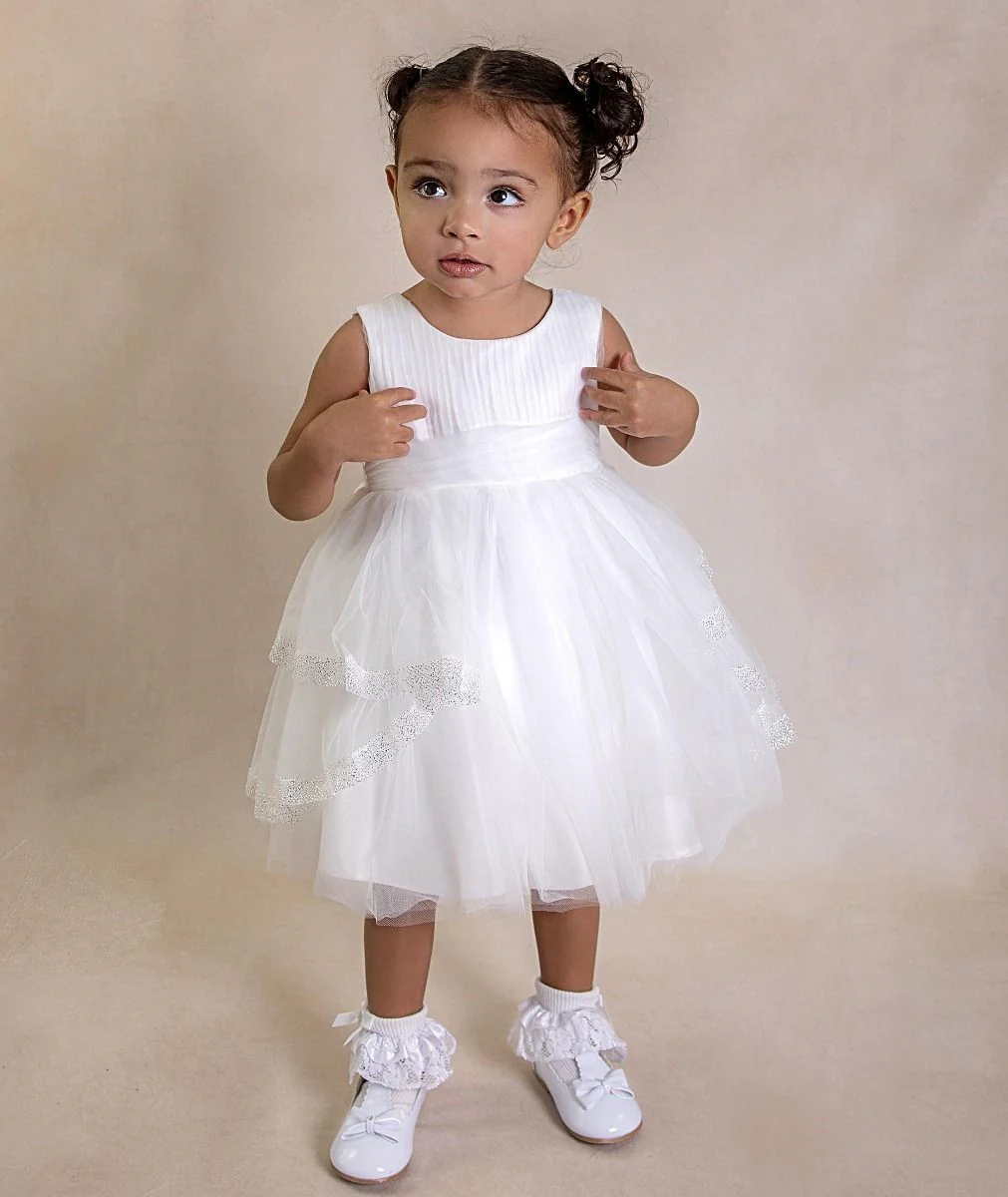 Babies and Girls Pleated Ivory Lace Dress - SABRINA - Ivory - Image 5