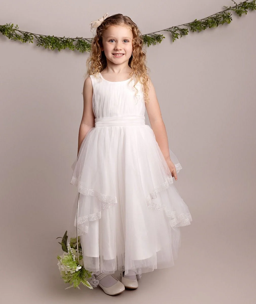 Babies and Girls Pleated Ivory Lace Dress - SABRINA - Ivory - Image 7