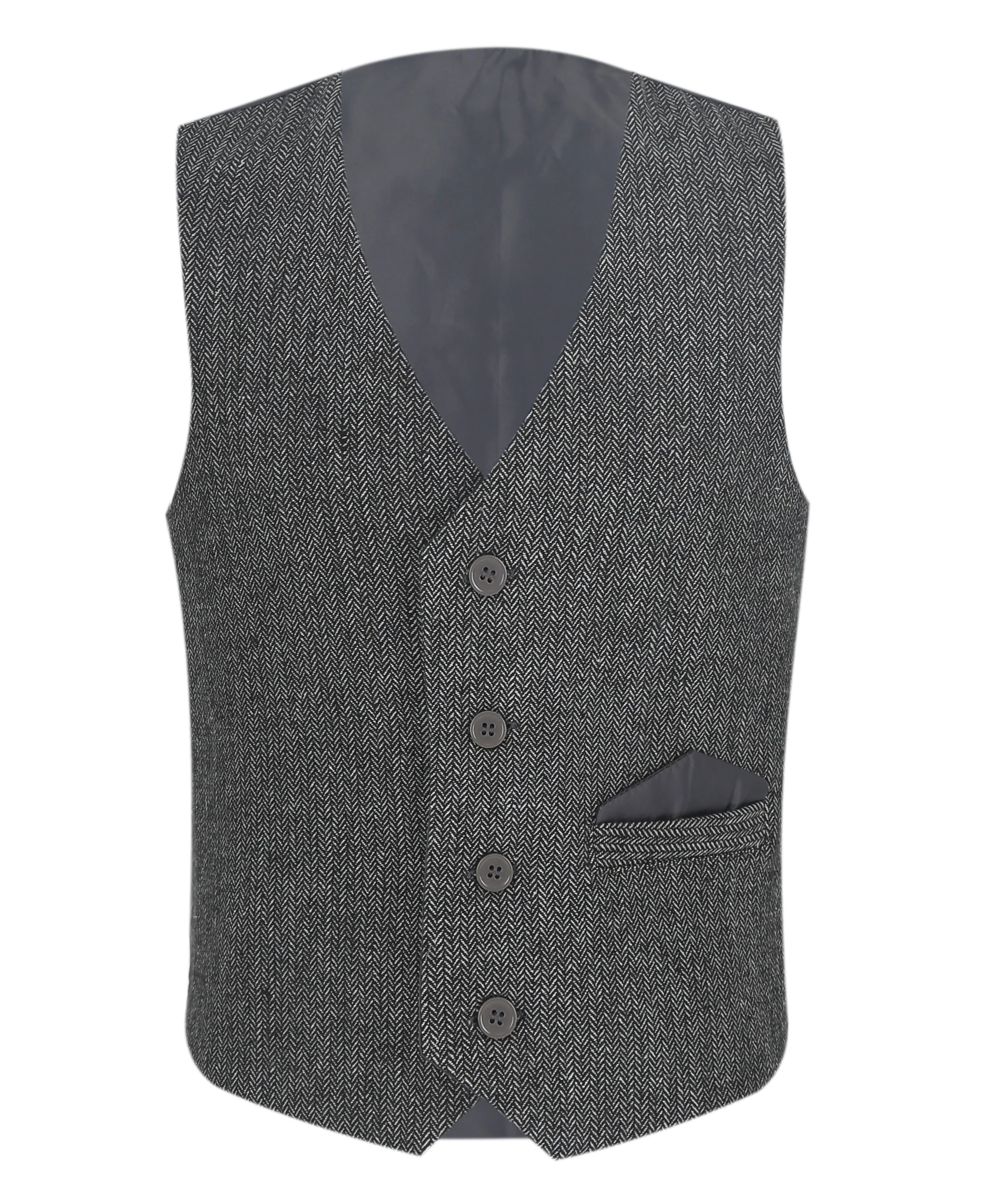Boys Herringbone Tweed Waistcoat Suit Set - Dark Grey - Image 6