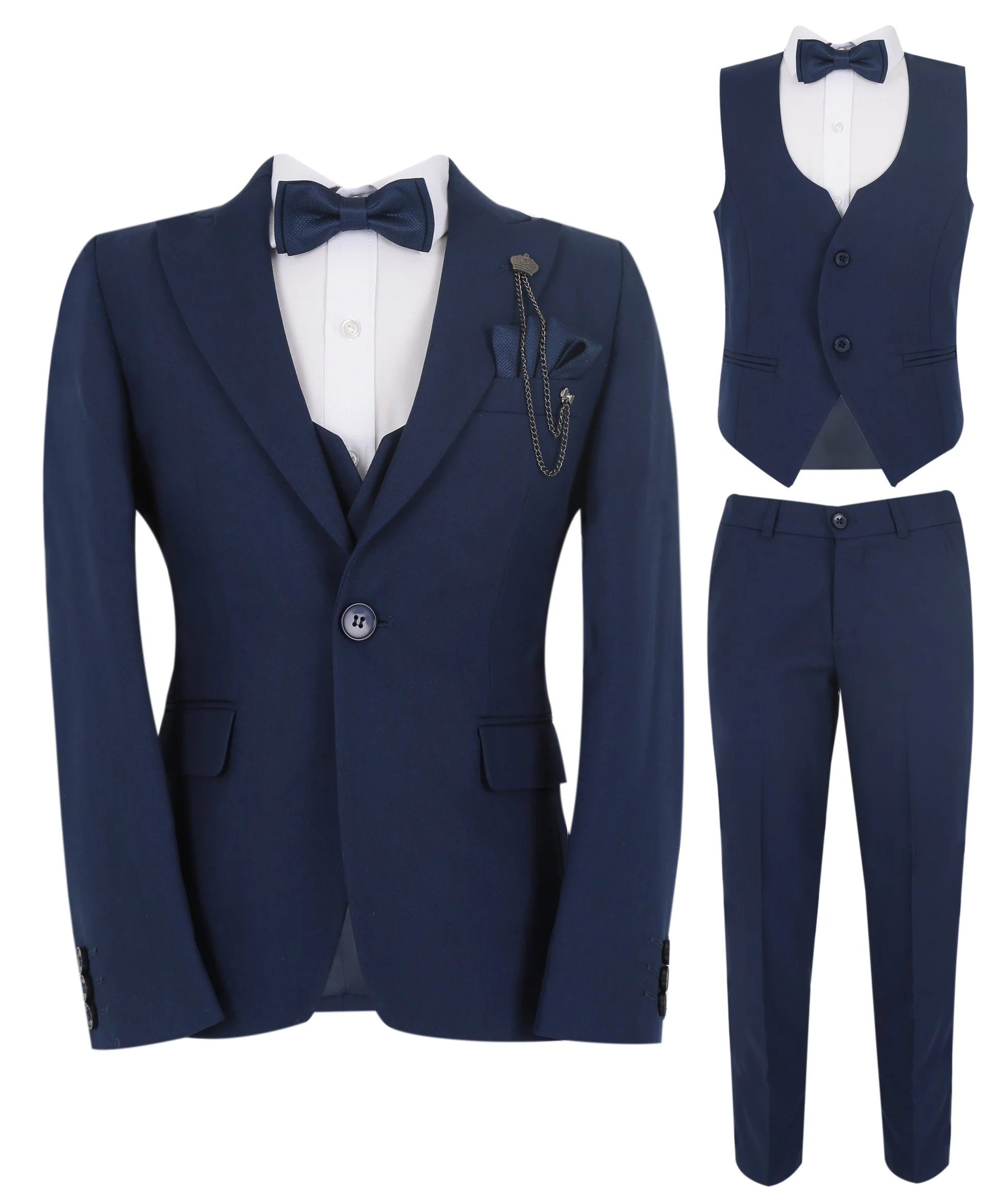 Boys Slim Fit Herringbone 8 Piece Suit Set - KING - Indigo French Blue - Image 8