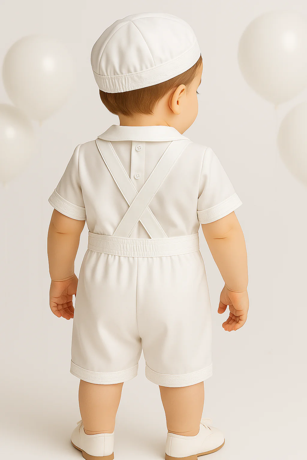 Baby Boys 3-Piece Christening Set with Cap - Off White - Image 2
