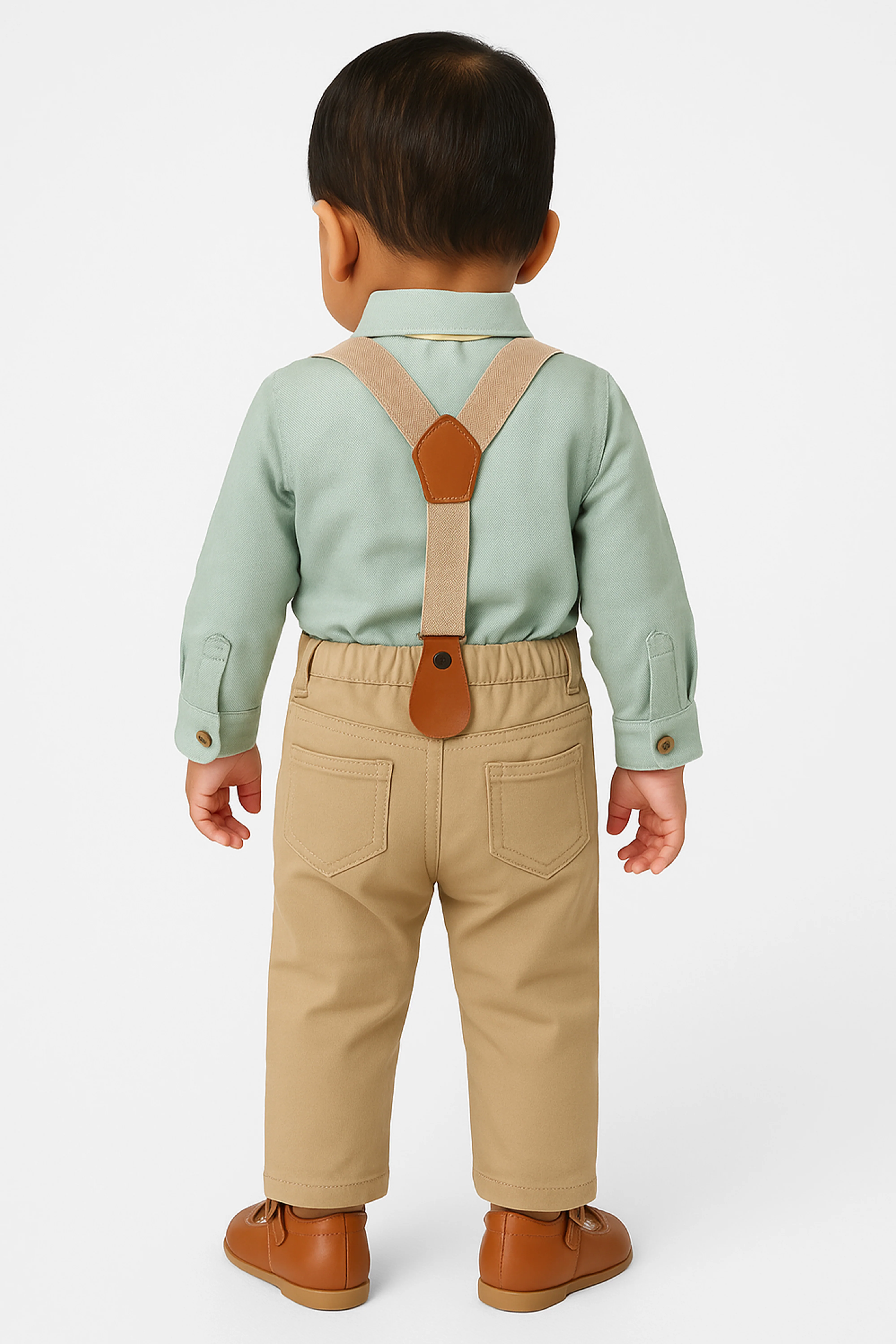 Baby & Boys 4-Piece Cotton Gentleman Outfit Set - OXFORD - GREEN & BEIGE - Image 2