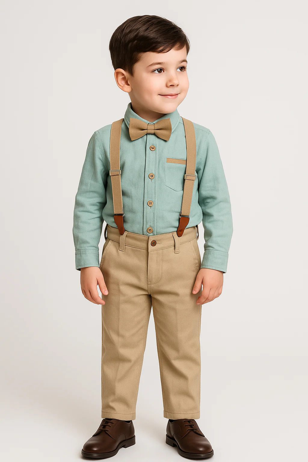 Baby & Boys 4-Piece Cotton Gentleman Outfit Set - OXFORD - Sage Green and Beige