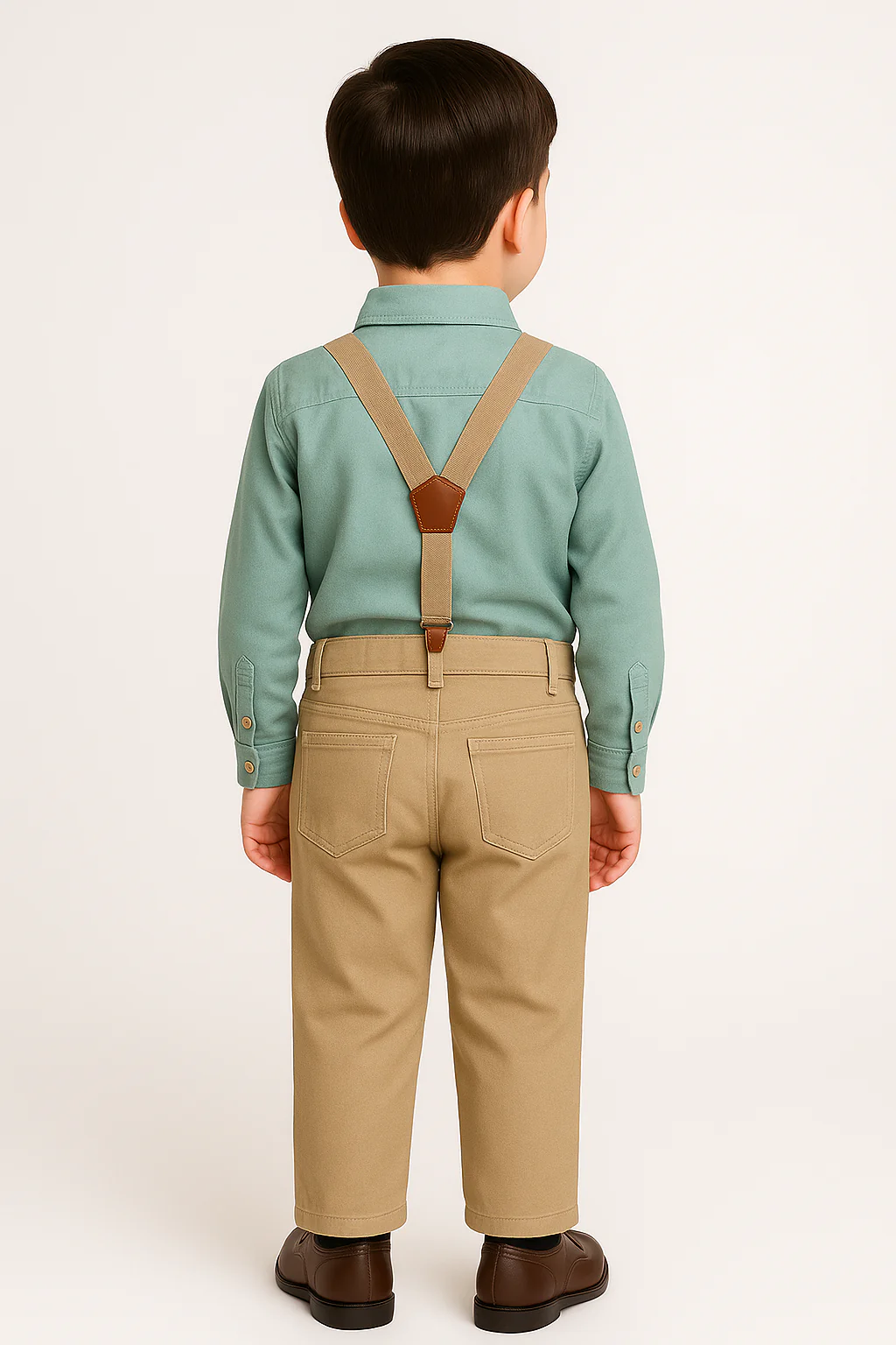 Baby & Boys 4-Piece Cotton Gentleman Outfit Set - OXFORD - Sage Green and Beige - Image 2