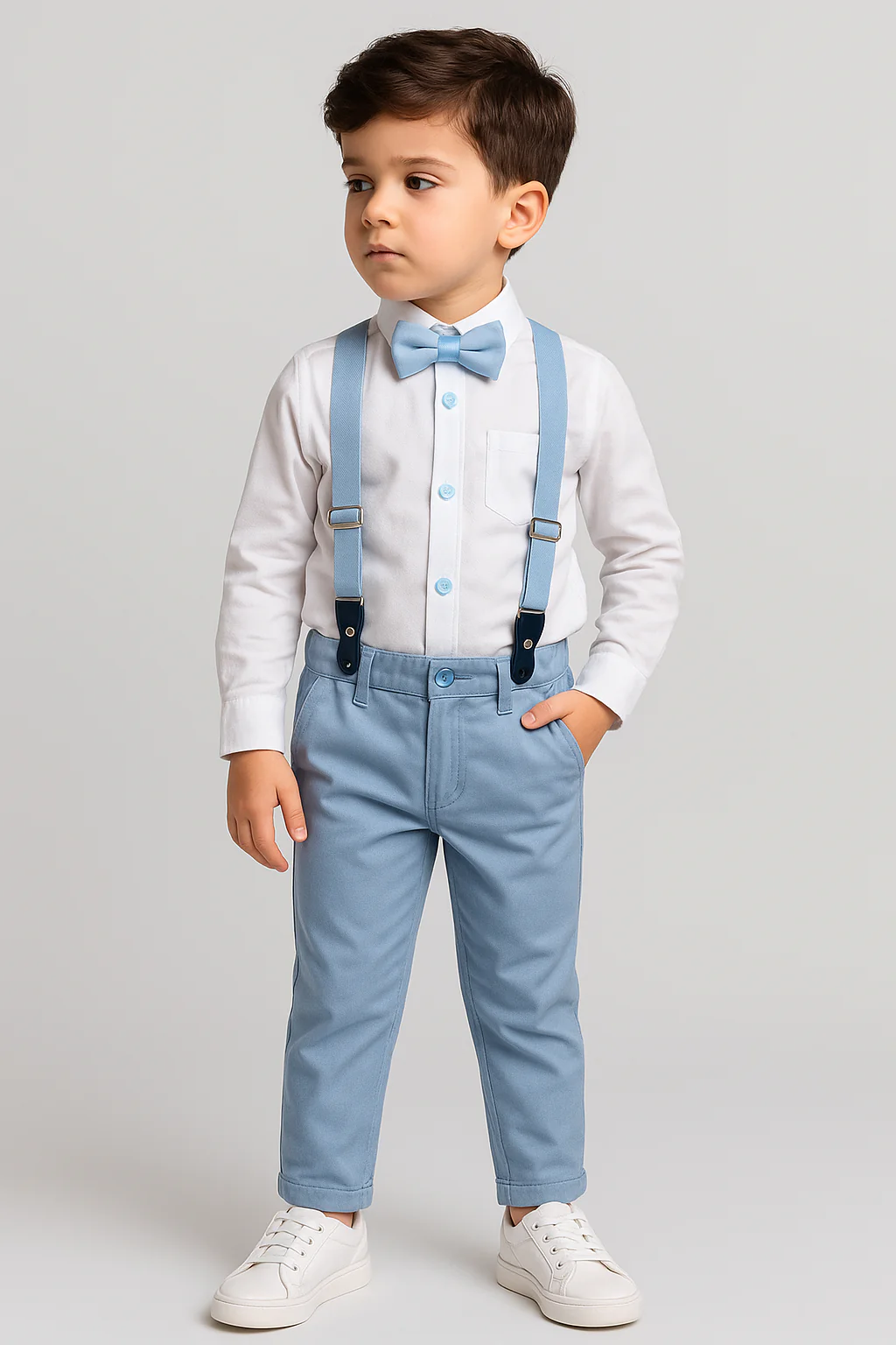 Baby & Boys 4-Piece Cotton Gentleman Outfit Set - OXFORD White - Light Blue