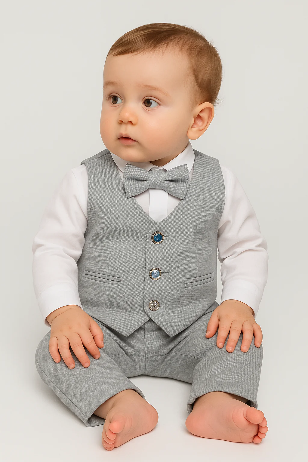 Baby Boys 4-Piece Cotton Waistcoat Suit Set - DAMATLIK - Grey