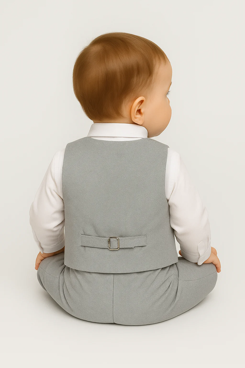 Baby Boys 4-Piece Cotton Waistcoat Suit Set - DAMATLIK - Grey - Image 2