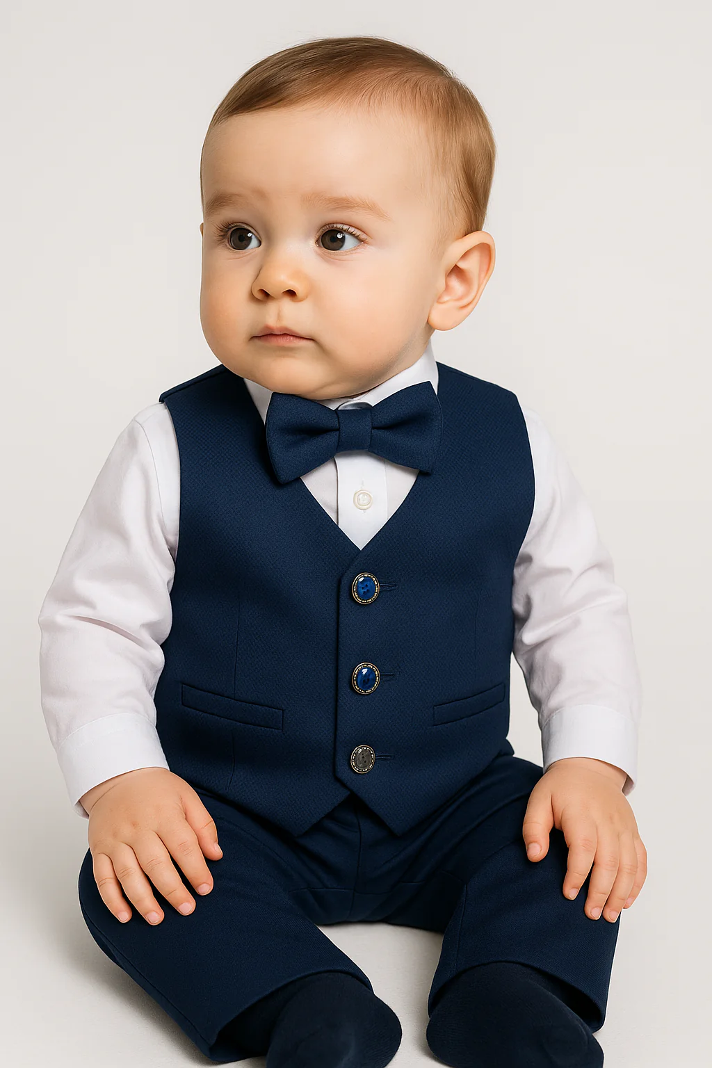 Baby Boys 4-Piece Cotton Waistcoat Suit Set - DAMATLIK - Navy