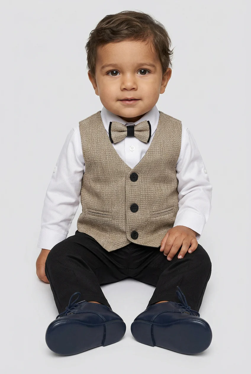 Baby Boys 4-Piece Textured Jacquard Waistcoat Suit - SPOR ZARGOS TAN BROWN