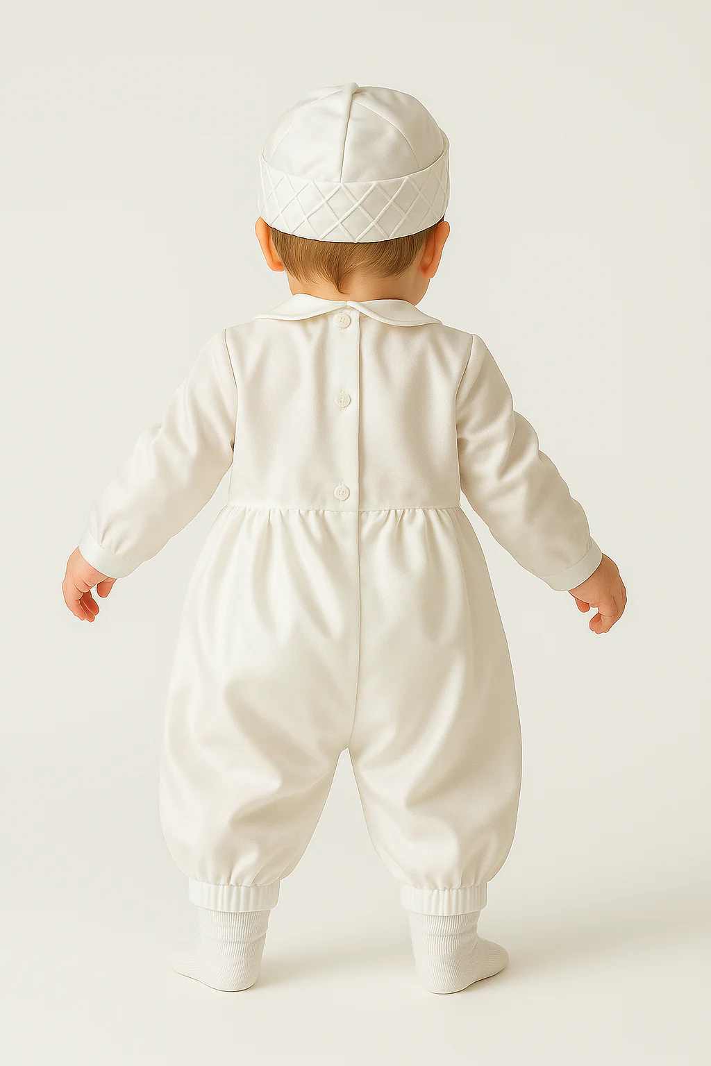 Baby Boys Christening Quilted Romper with Hat - PATRICK - Ivory - Image 2