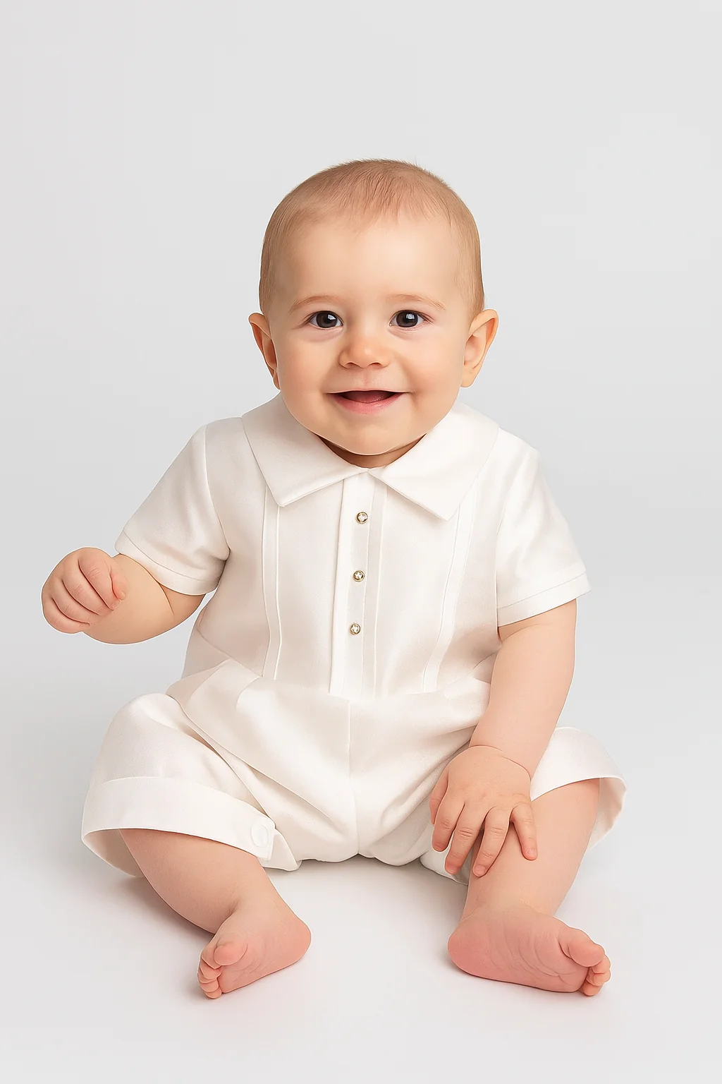 Baby Boys Christening Romper with Hat - OSCAR - Ivory - Image 2