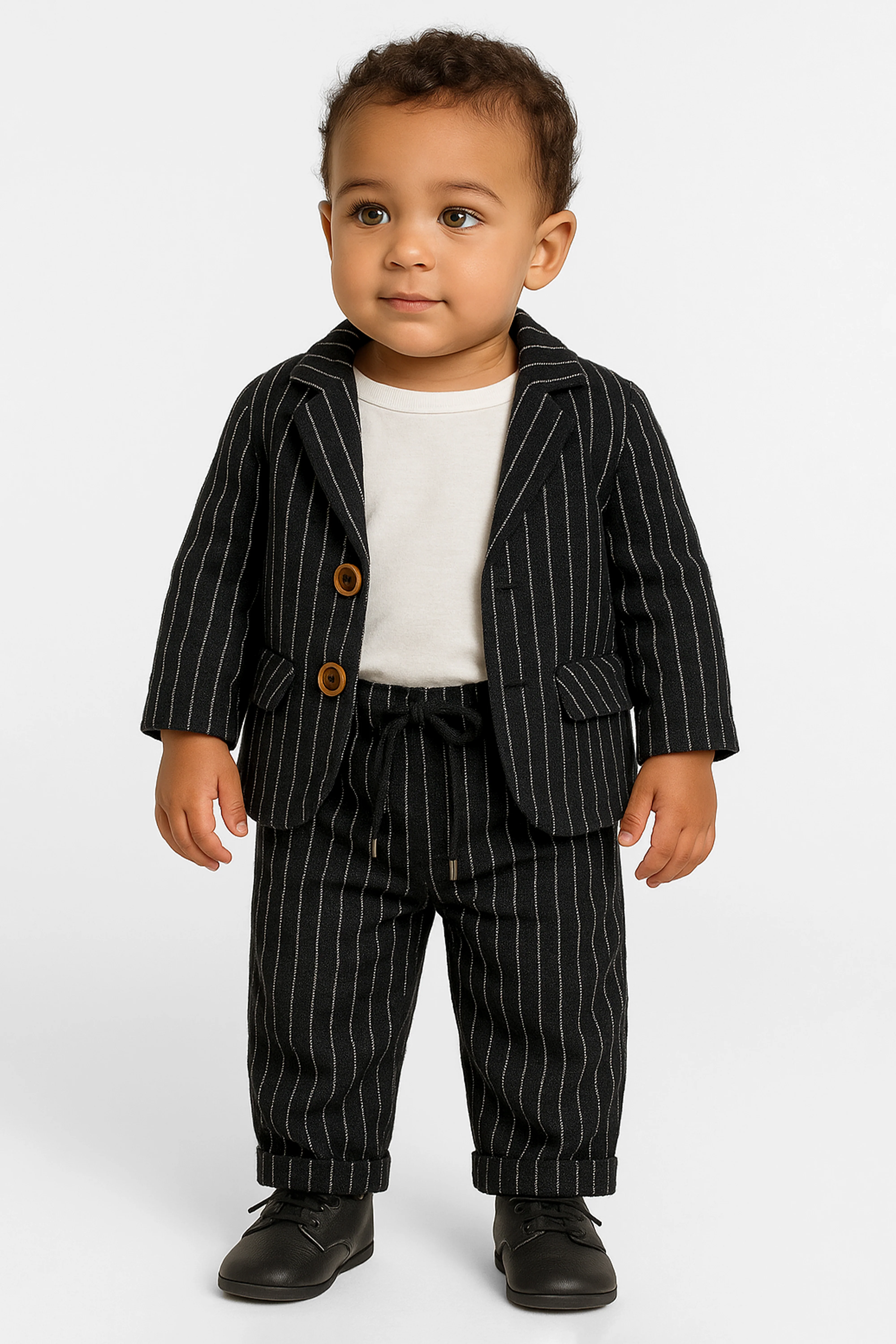 Baby Boys’ Cotton-Linen 3-Piece Pinstripe Suit - SALAS - Black