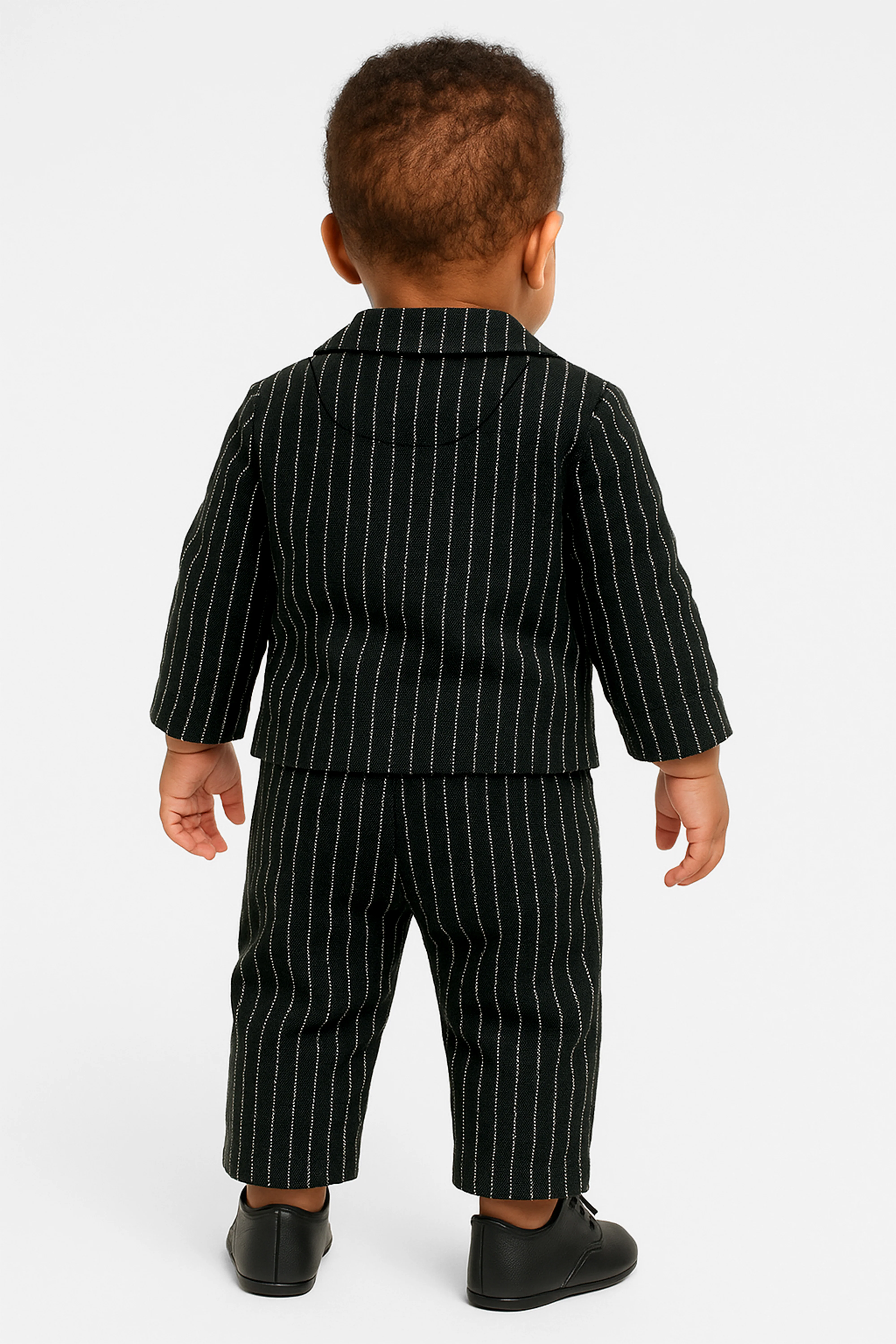 Baby Boys’ Cotton-Linen 3-Piece Pinstripe Suit - SALAS - Black - Image 2