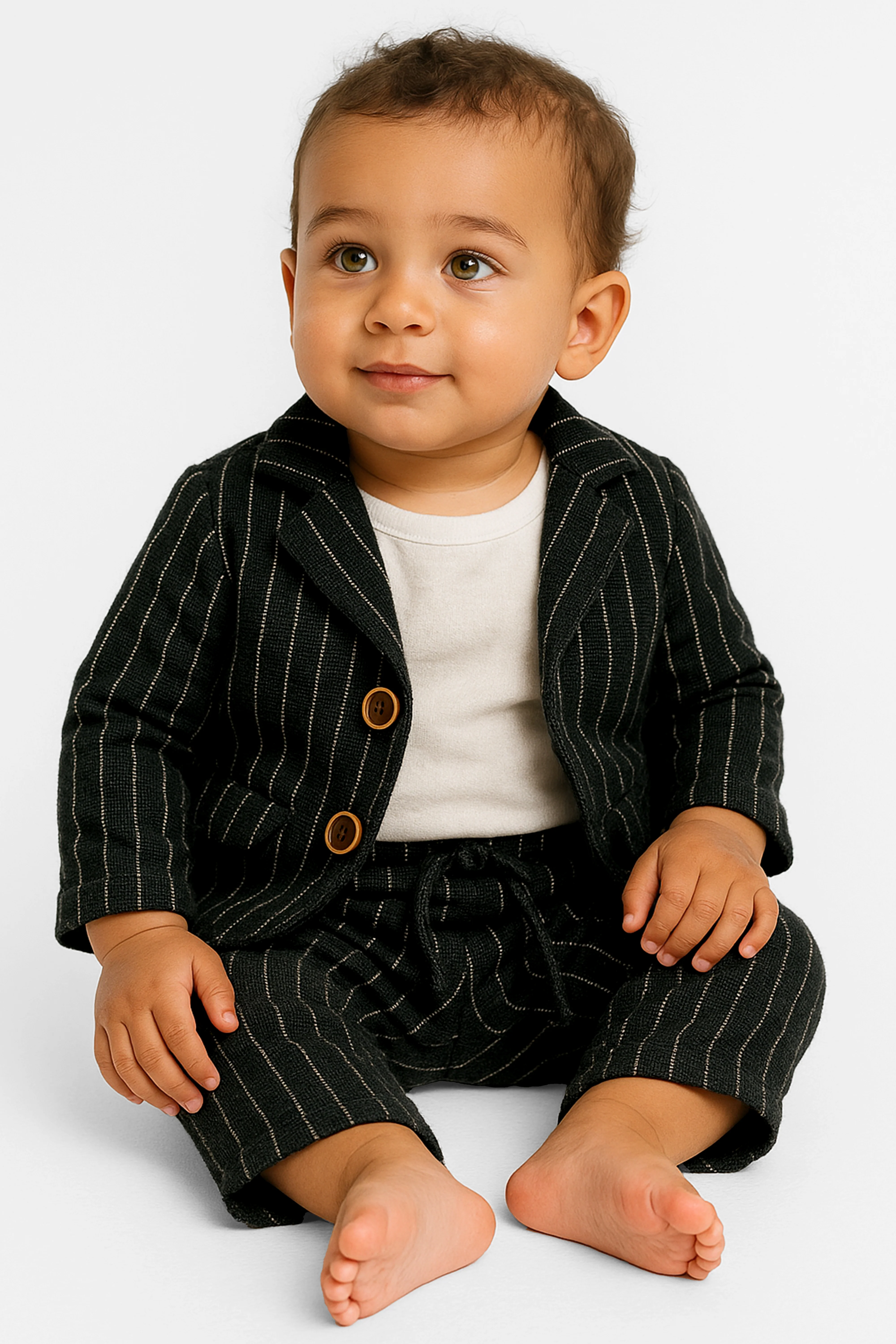 Baby Boys’ Cotton-Linen 3-Piece Pinstripe Suit - SALAS - Black - Image 3