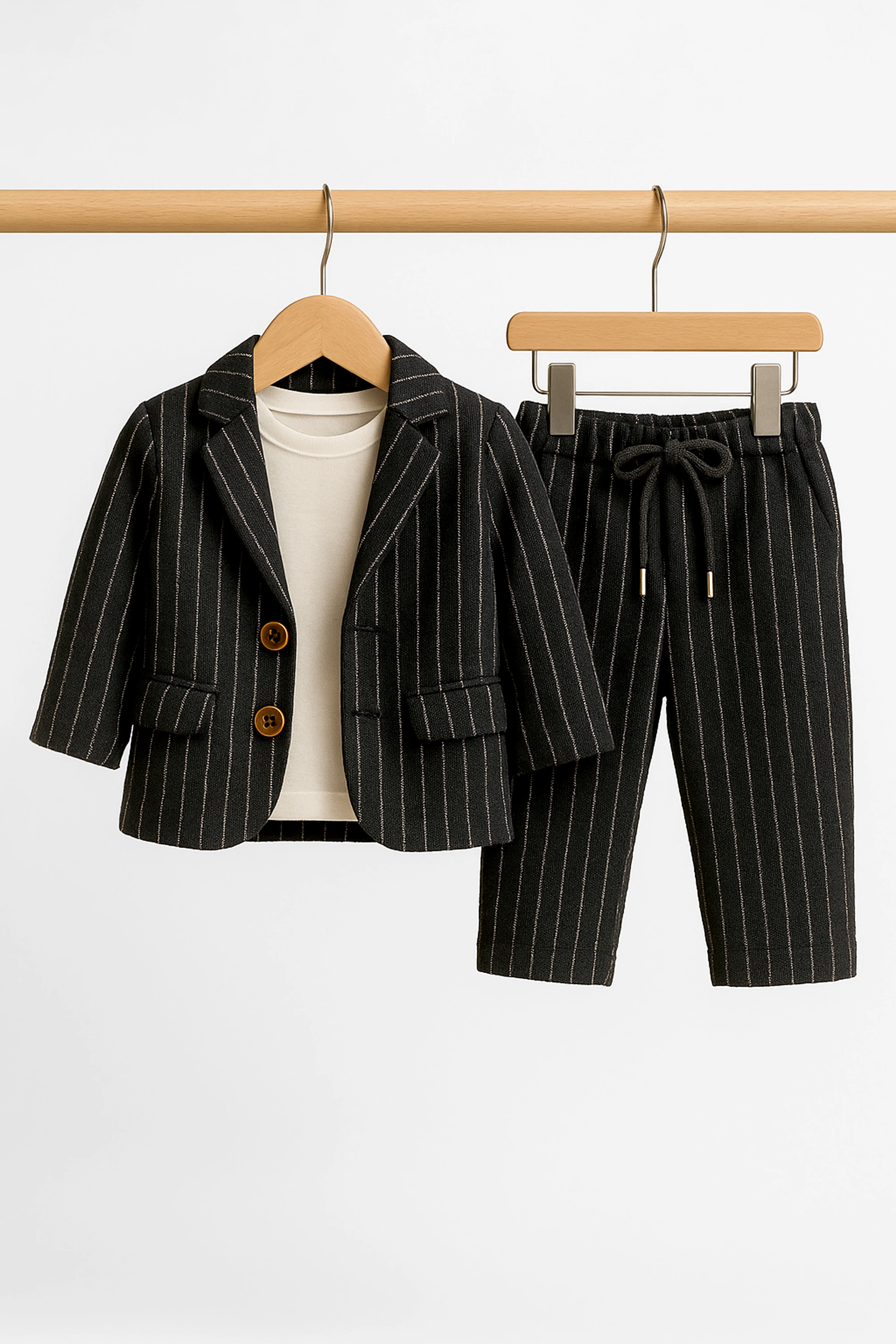 Baby Boys’ Cotton-Linen 3-Piece Pinstripe Suit - SALAS - Black - Image 4