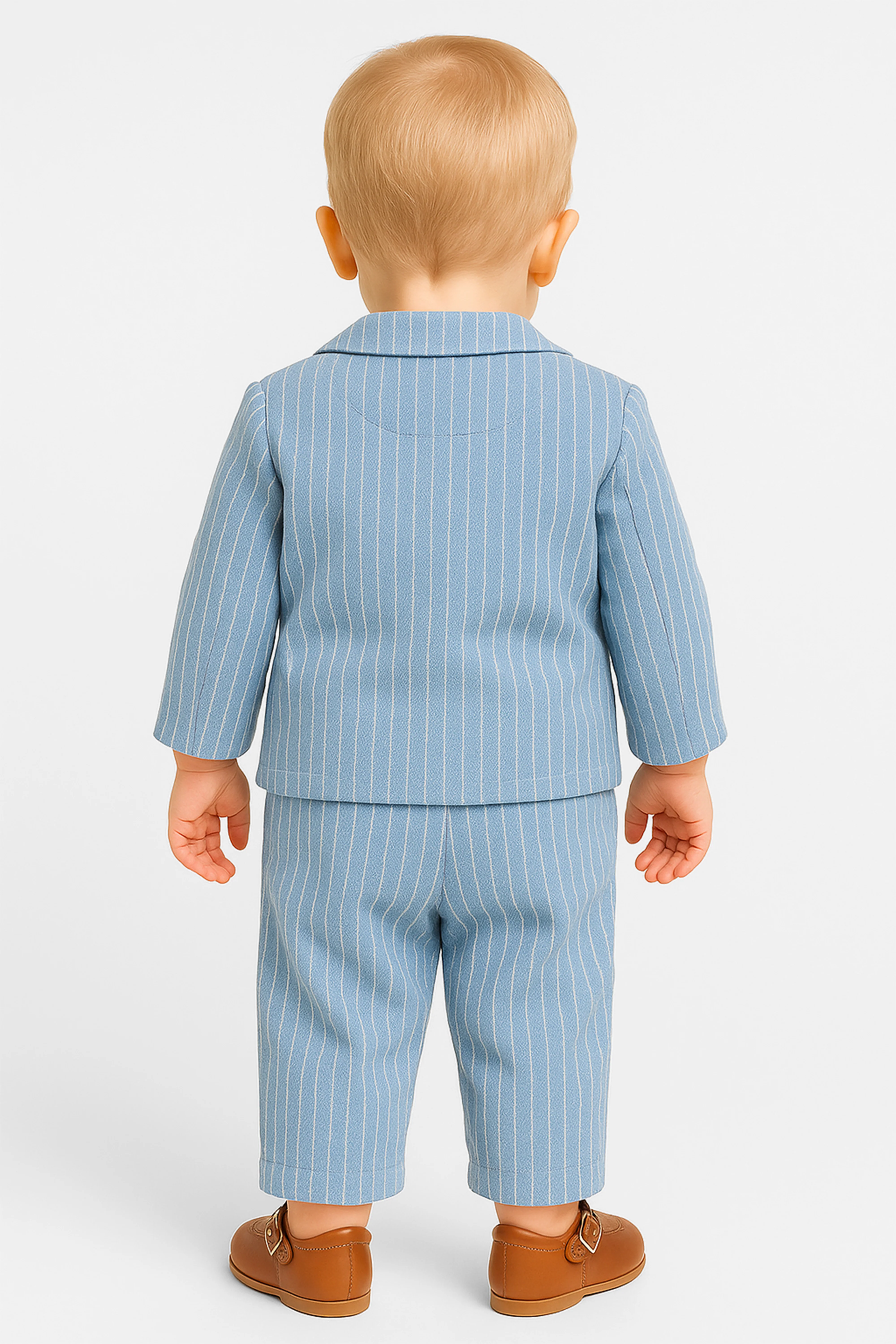 Baby Boys’ Cotton-Linen 3-Piece Pinstripe Suit - SALAS - Blue - Image 2