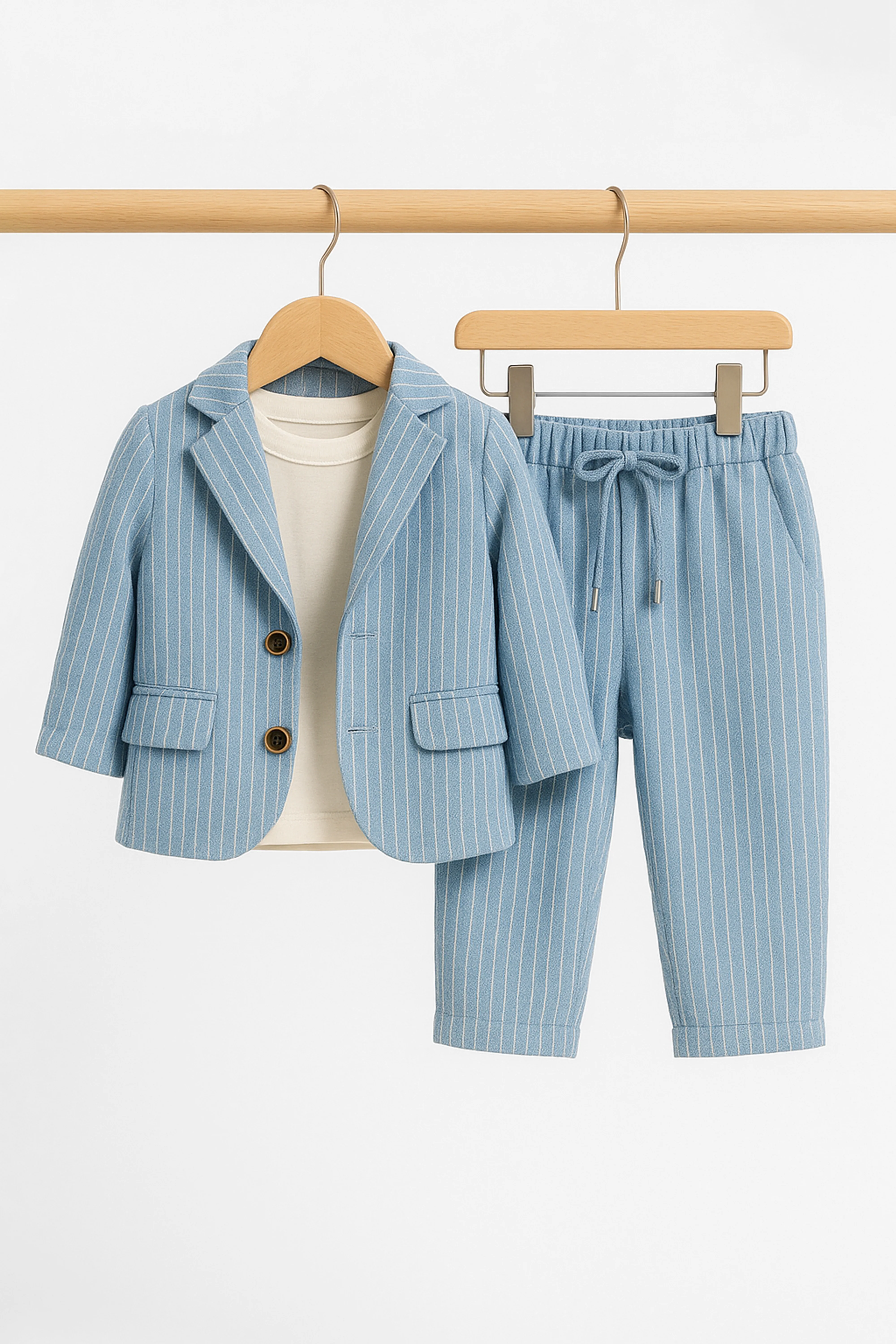 Baby Boys’ Cotton-Linen 3-Piece Pinstripe Suit - SALAS - Blue - Image 4
