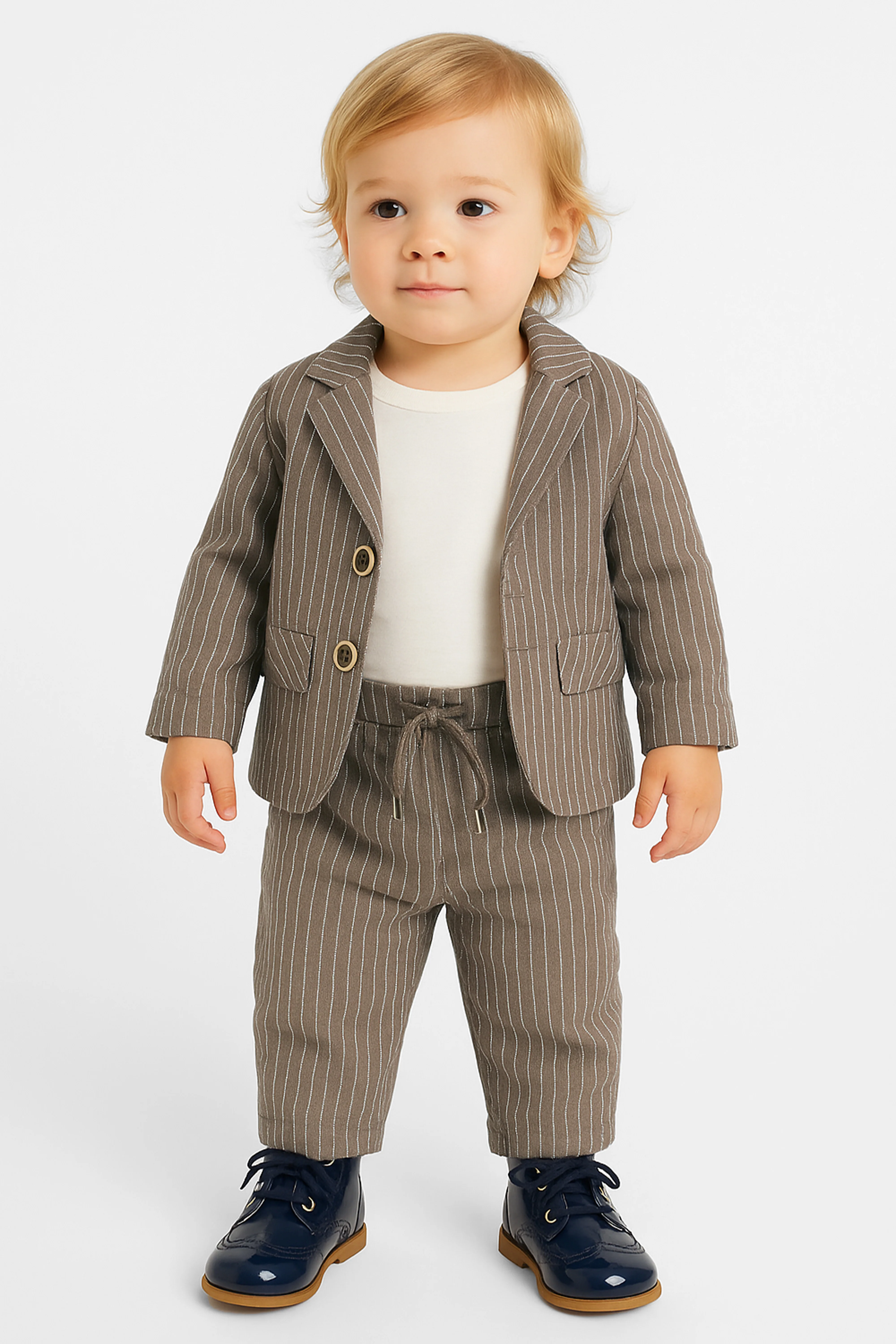Baby Boys’ Cotton-Linen 3-Piece Pinstripe Suit - SALAS - Brown