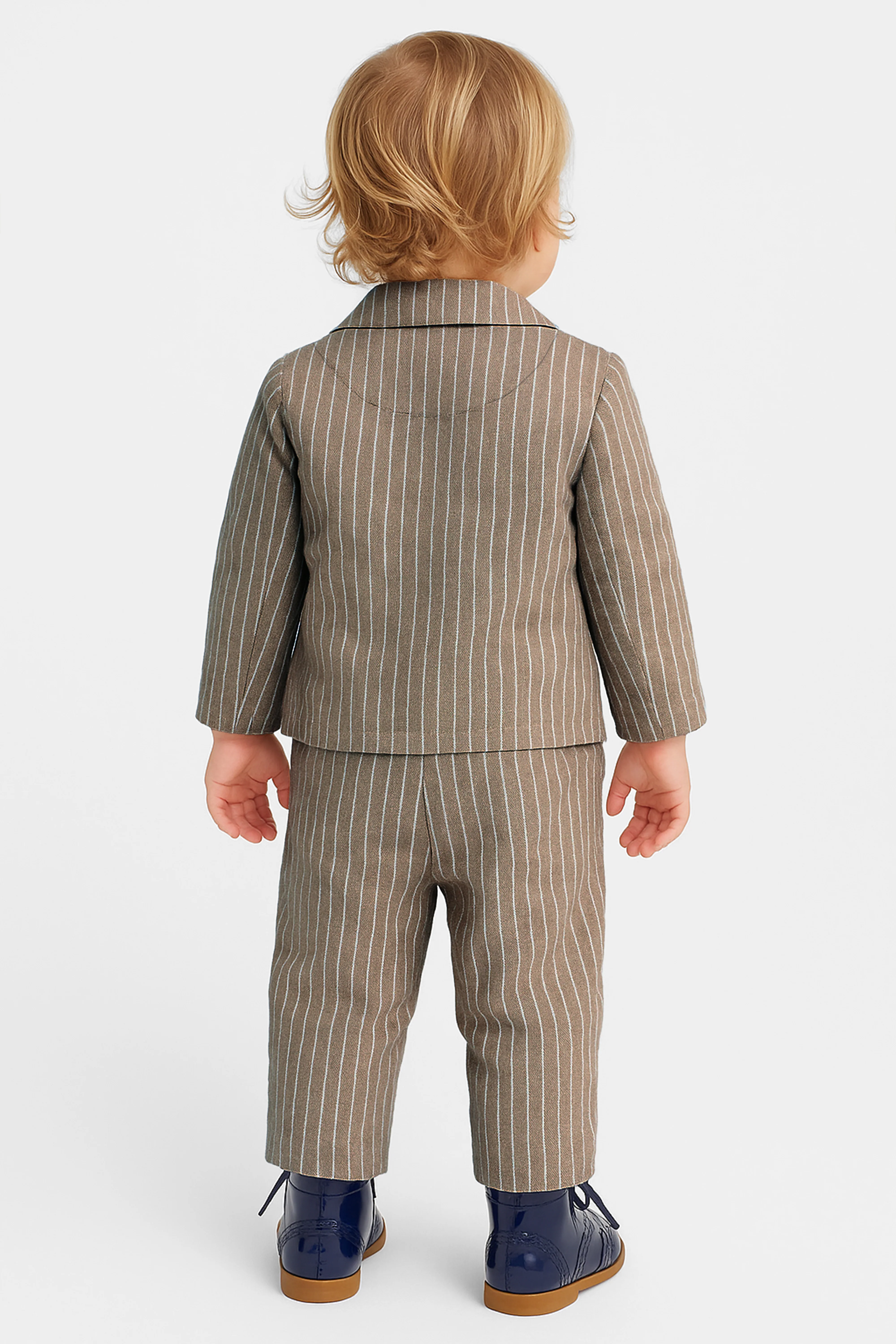 Baby Boys’ Cotton-Linen 3-Piece Pinstripe Suit - SALAS - Brown - Image 2