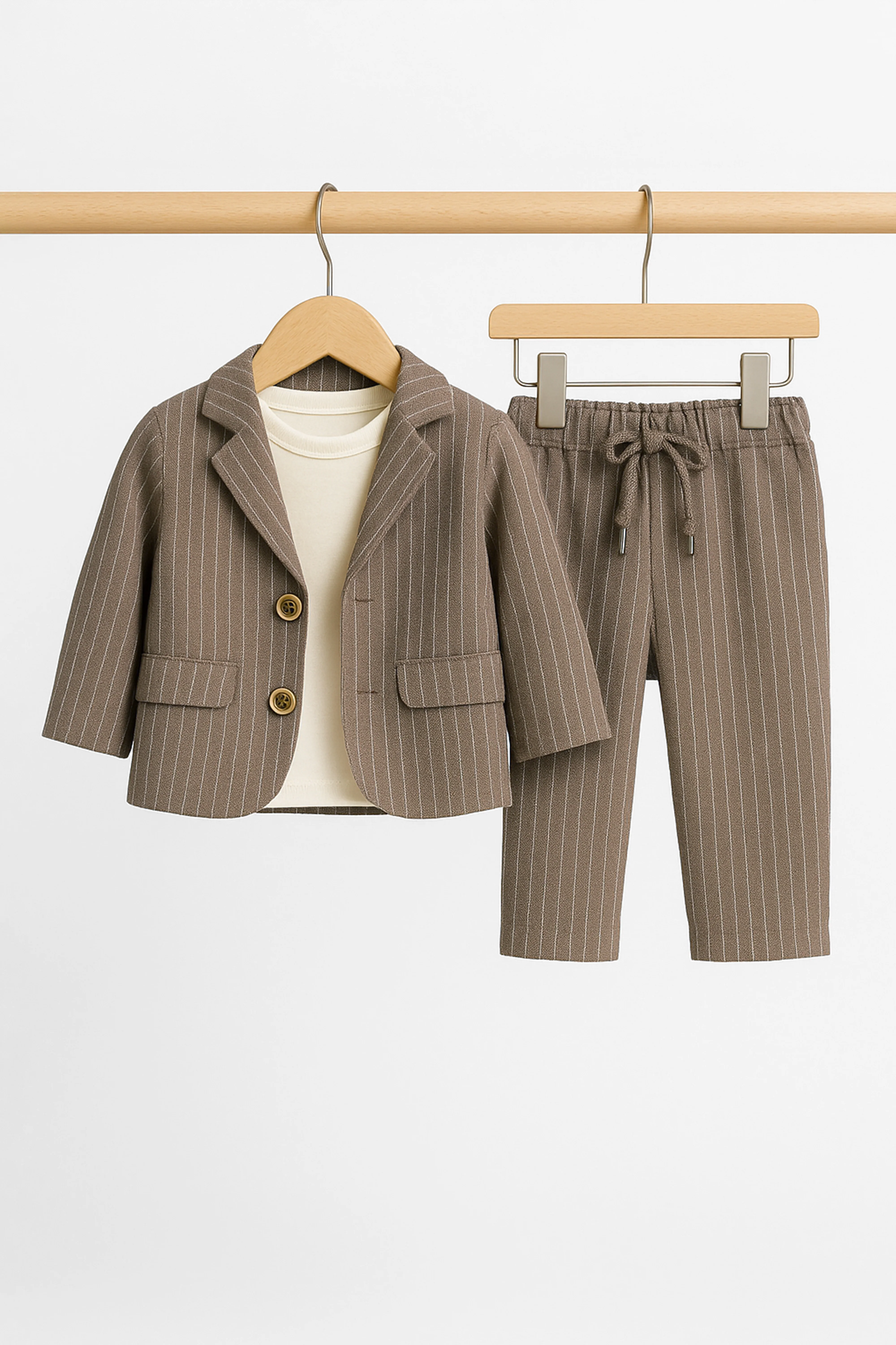 Baby Boys’ Cotton-Linen 3-Piece Pinstripe Suit - SALAS - Brown - Image 4