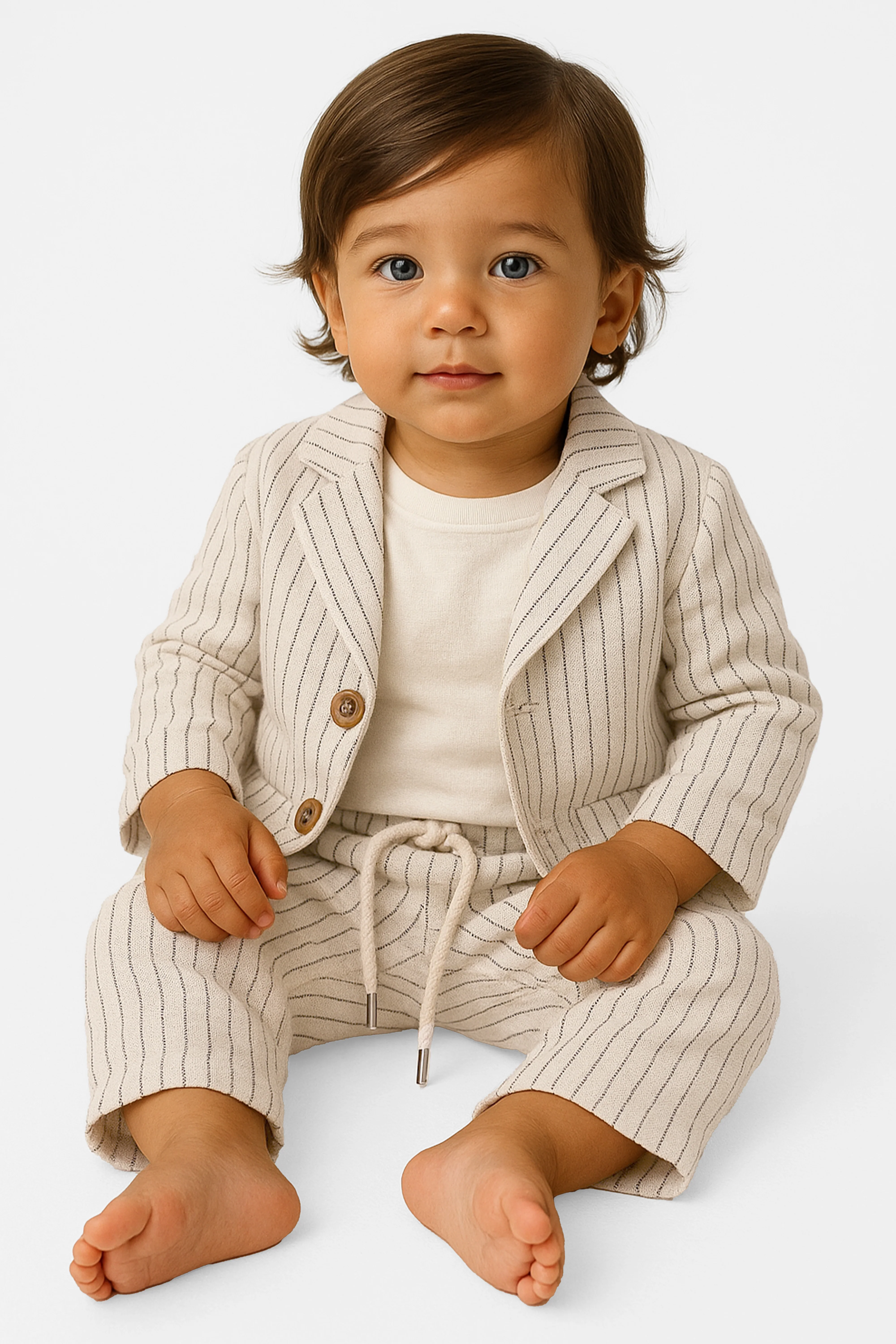 Baby Boys’ Cotton-Linen 3-Piece Pinstripe Suit - SALAS - Ivory - Image 3