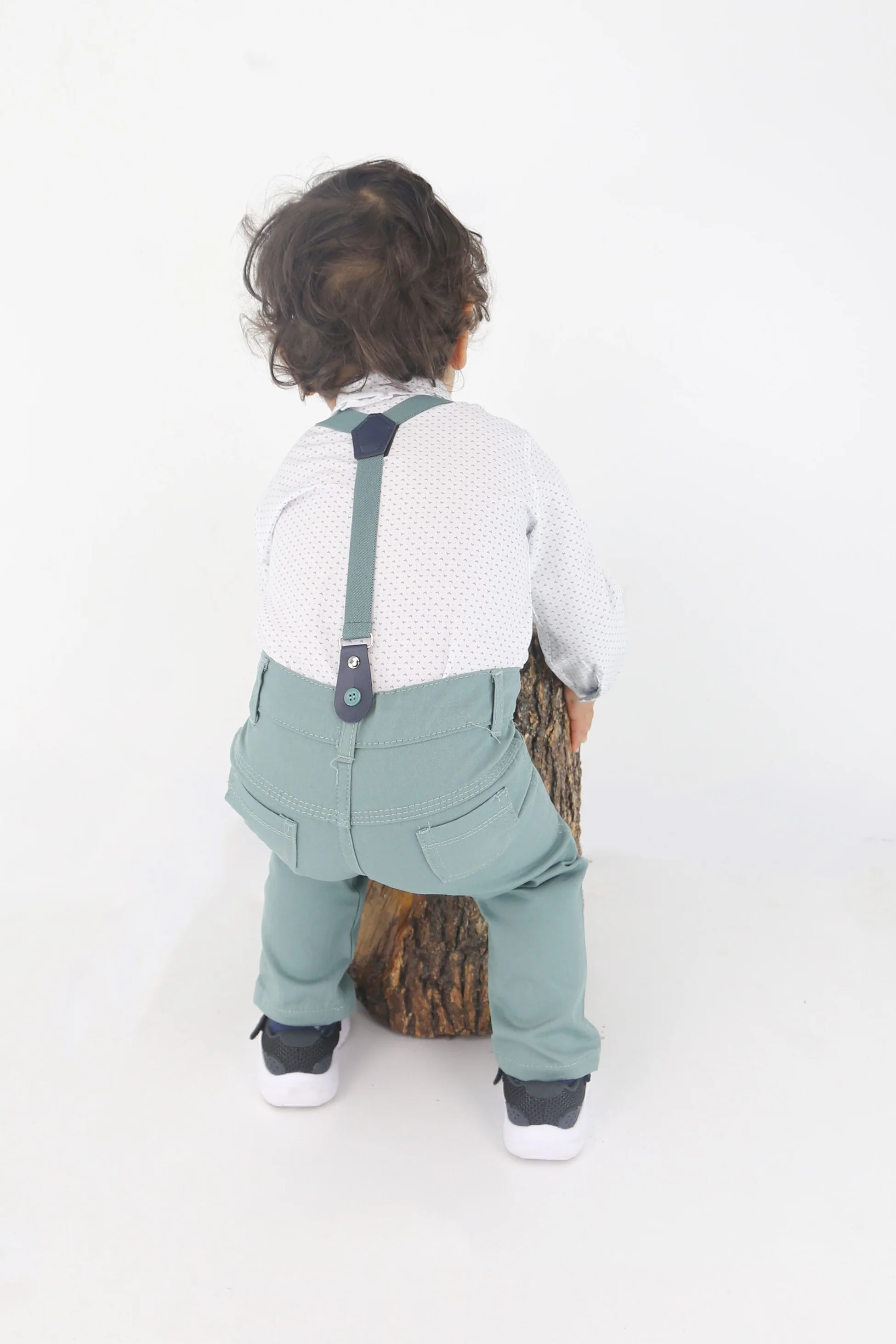 Baby Boys Gentleman Outfit - 4 PC Suspenders Pant Suit Set - BIRD - Green - Image 5