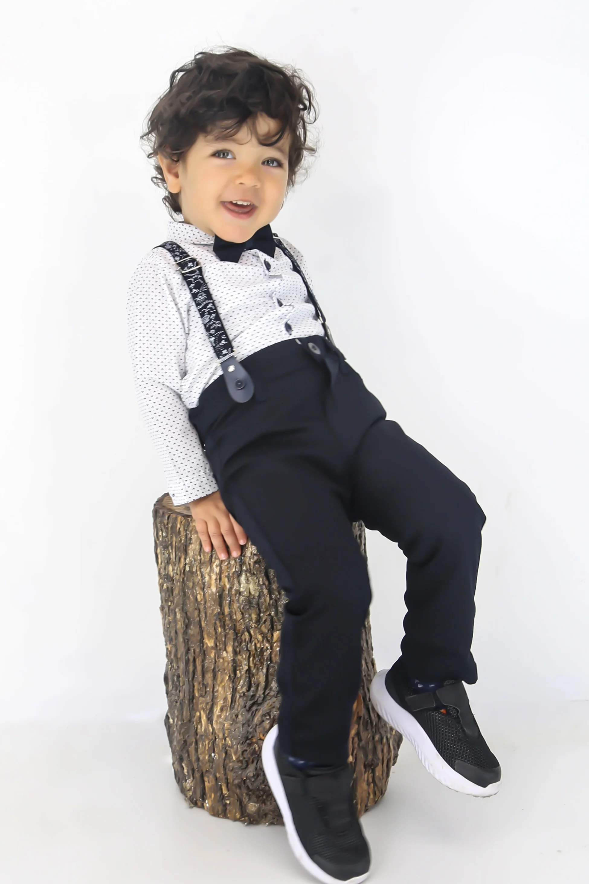 Baby Boys Gentleman Outfit - 4 PC Suspenders Pant Suit Set - BIRD - Navy - Image 4