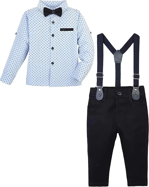 Baby & Boys 4-Piece Cotton Patterned Gentleman Outfit Set – KELEBEK - Light Blue - Navy - Image 8