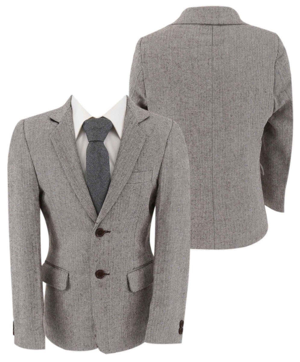 Boys Herringbone Tweed Formal Blazer - Light Grey - Image 6