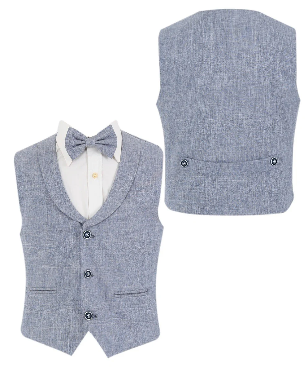 Baby & Boys 4-Piece Cotton-Linen Waistcoat Suit Set - Grey - Image 5