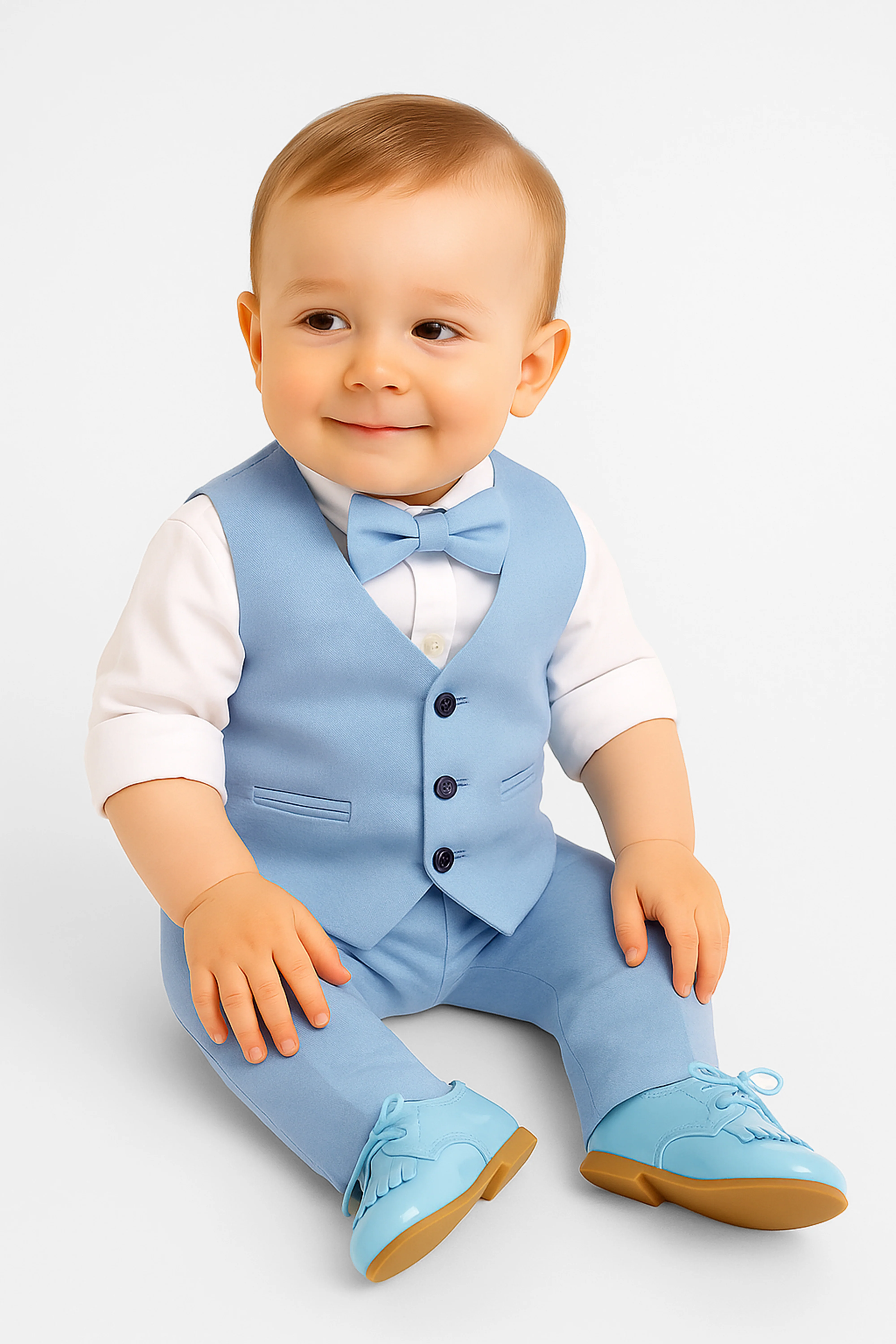Baby & Boys 4-Piece Cotton-Linen Waistcoat Suit Set - Light Blue - Image 3