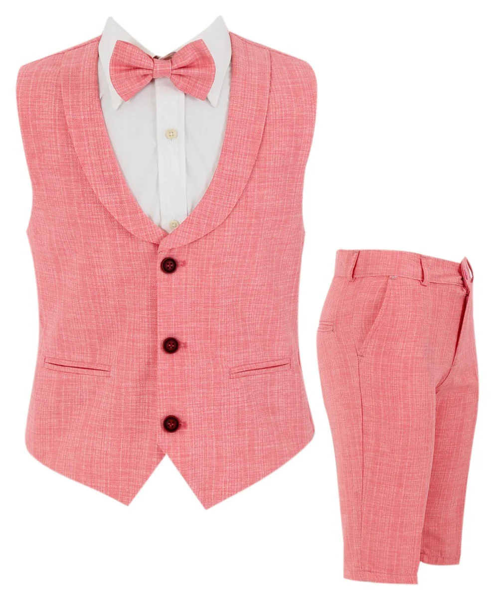 Baby & Boys 4-Piece Cotton-Linen Waistcoat Shorts Suit Set - Red - Image 5