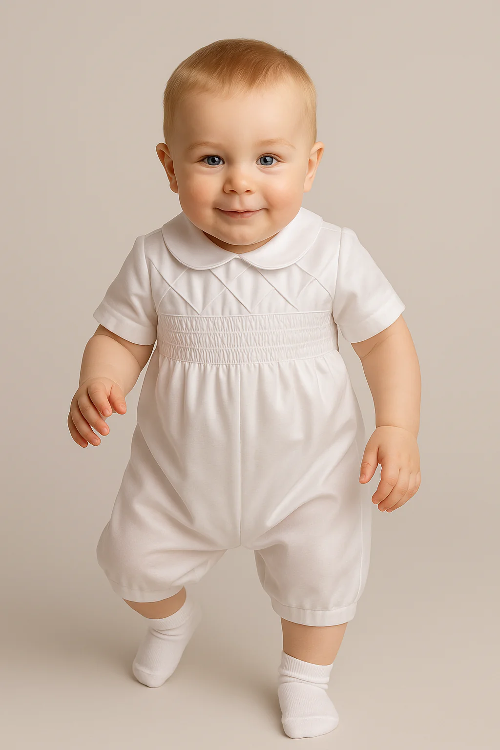 Baby boys Off White Christening Romper - Andrew - Off White