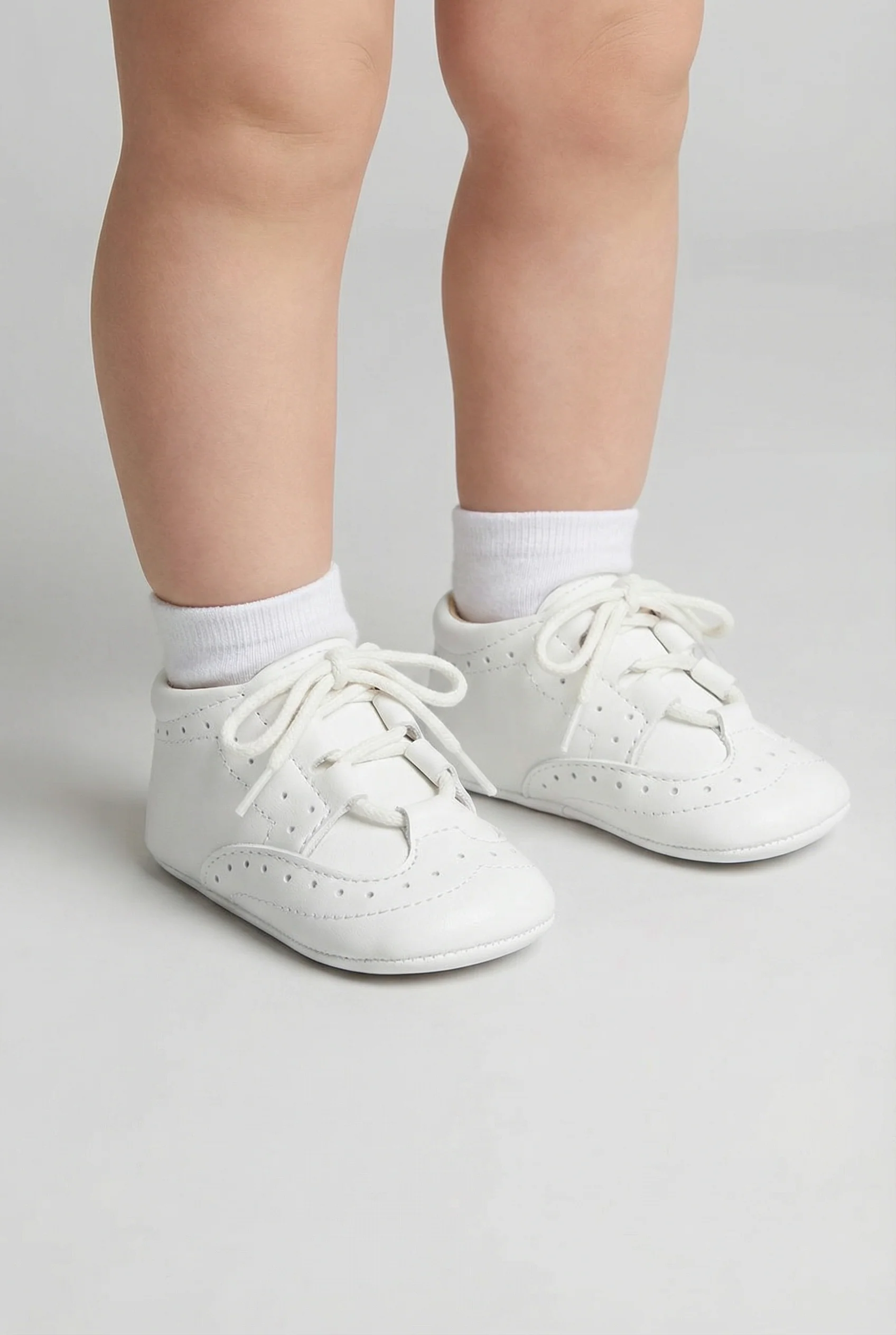Baby Boys Patent Lace Up Pram Shoes - Leon - White - Image 4