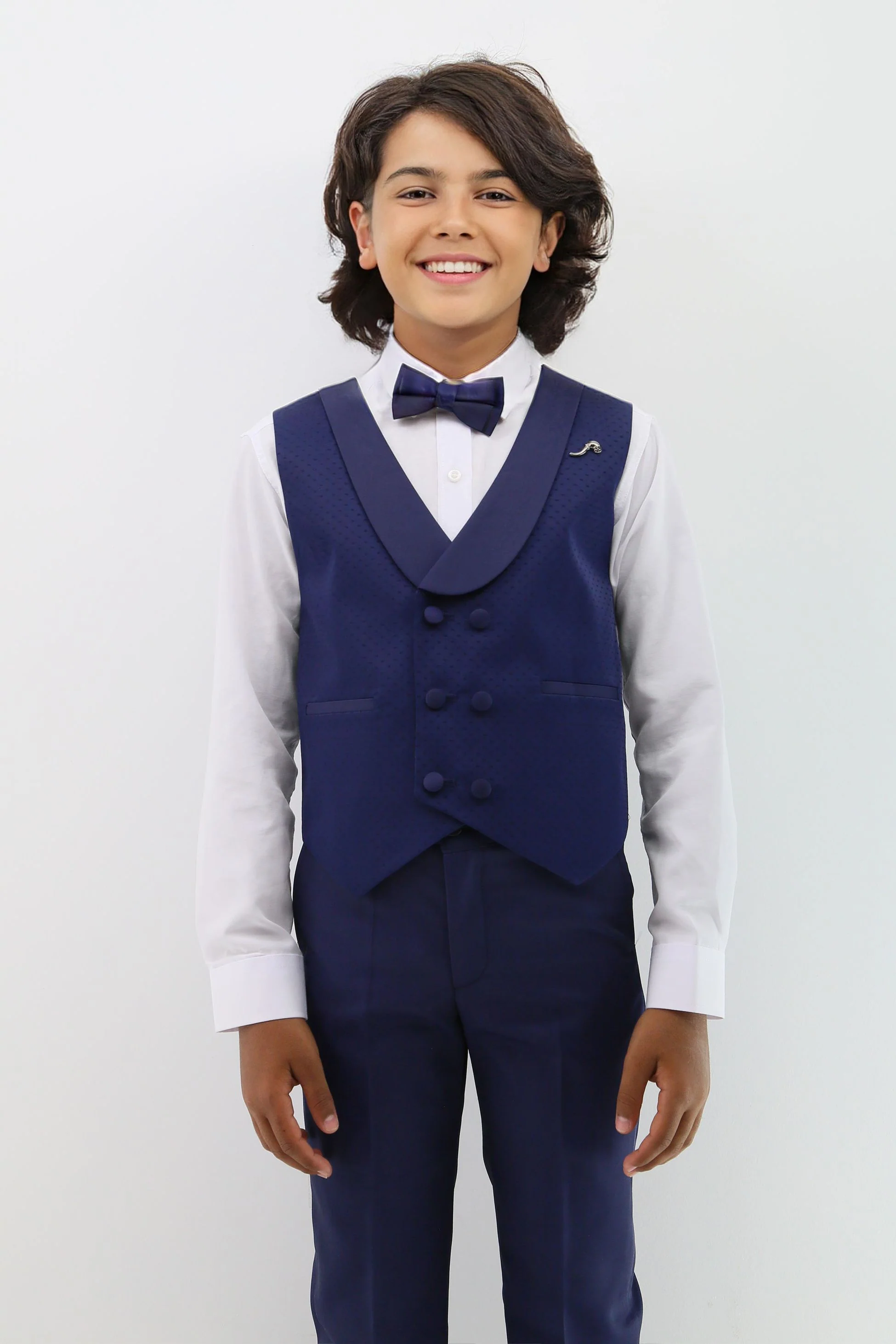 Baby & Boys Shawl Lapel Dotted Navy Waistcoat Suit Set - Navy Blue - Image 4