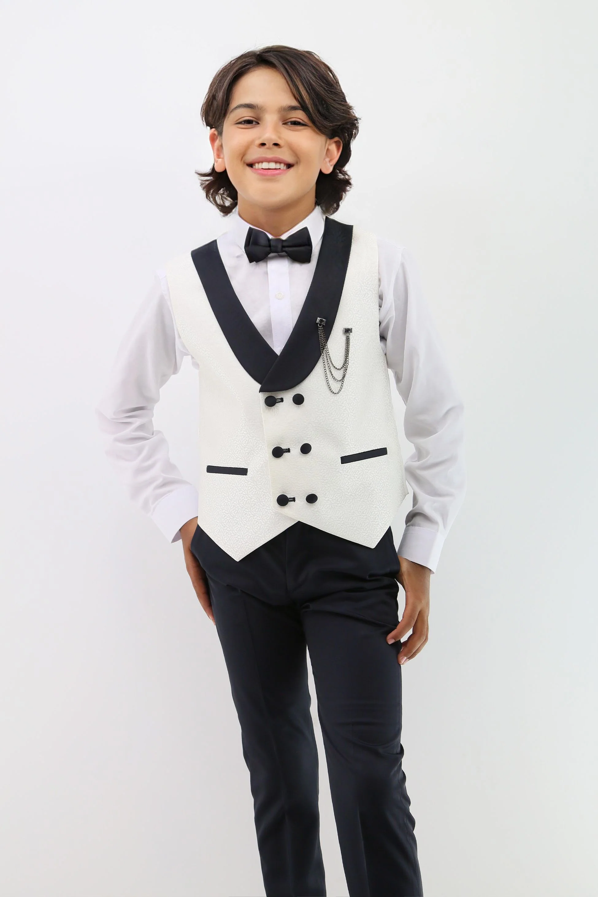 Baby & Boys Shawl Lapel Textured Waistcoat Suit Set - Off white - Image 4
