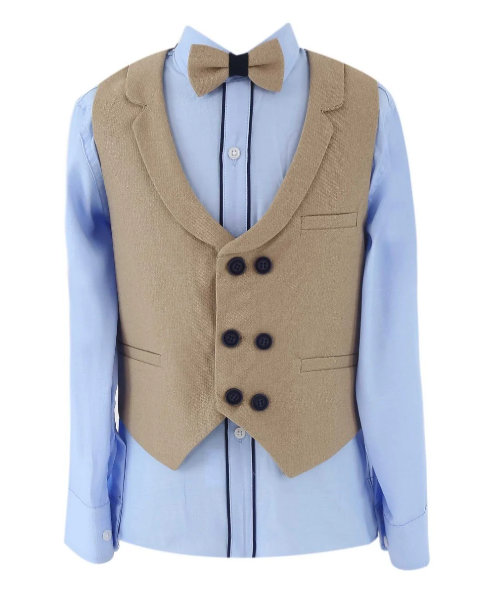 Boys Slim Fit Suit - HENRY - Beige - Image 4