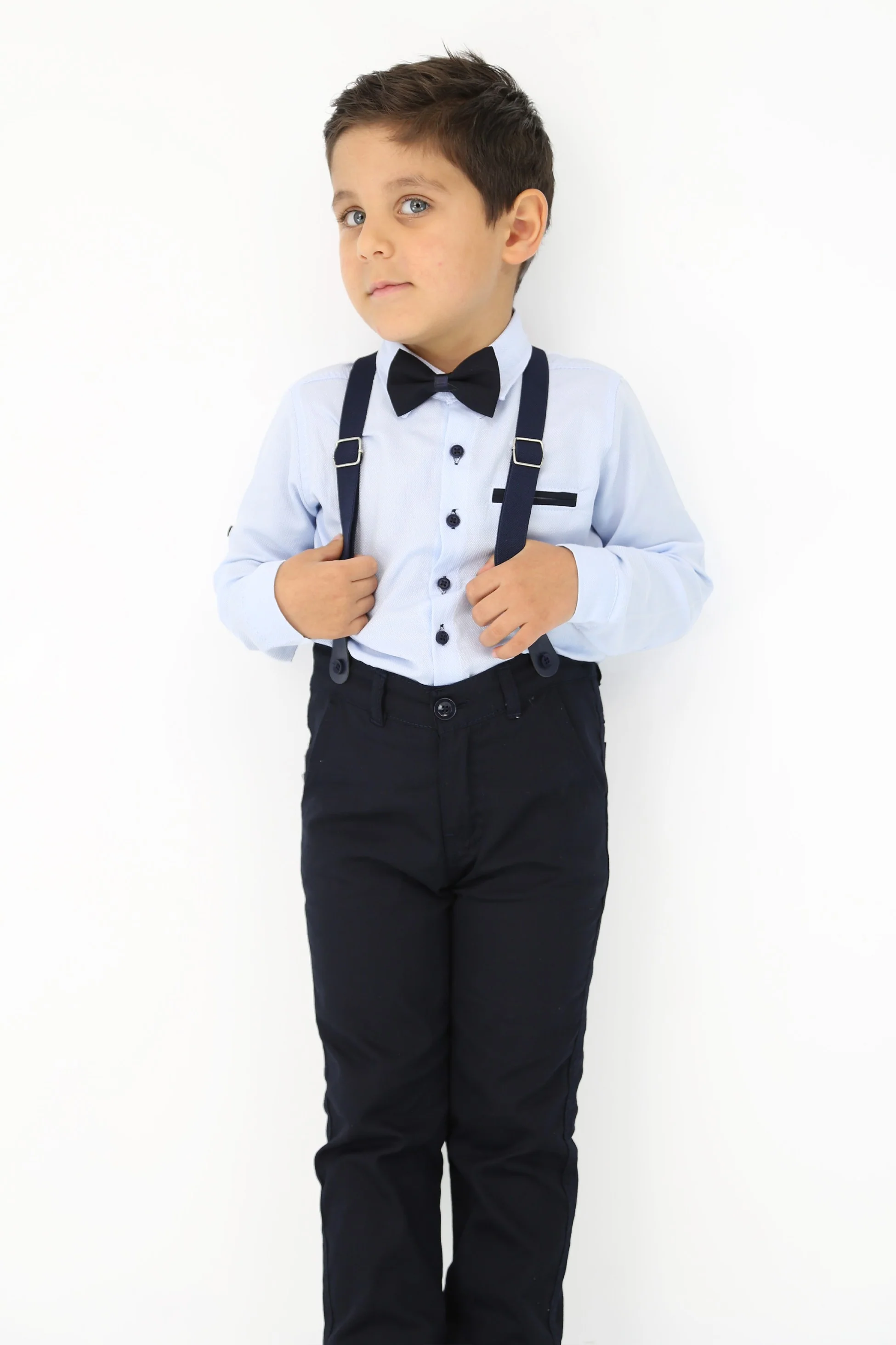 Baby & Boys 4-Piece Cotton Gentleman Outfit Set - OXFORD - Light Blue - Navy Blue - Image 2