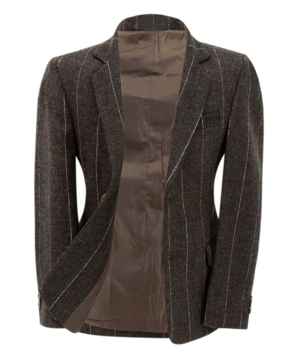 Baby Boys Tweed Herringbone Pinstripe Formal Blazer - Brown - Image 7