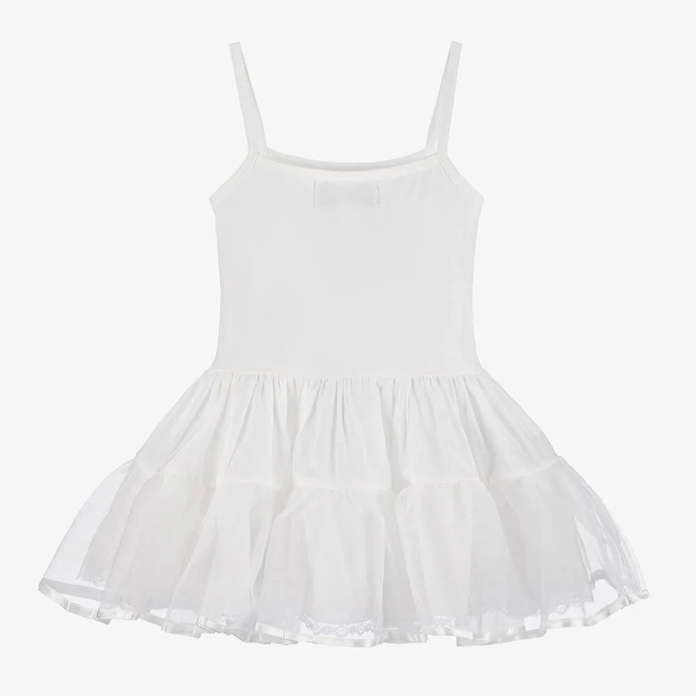 Baby Girl Ballerina Petticoat White Cotton Dress - Ivory - Image 4