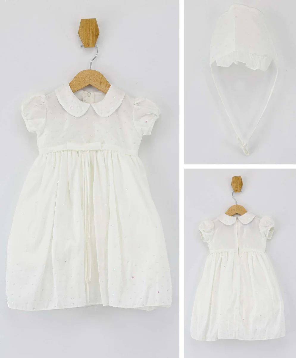 Baby Girls Christening 2 Piece Smocked Dress Gown - White - Image 3