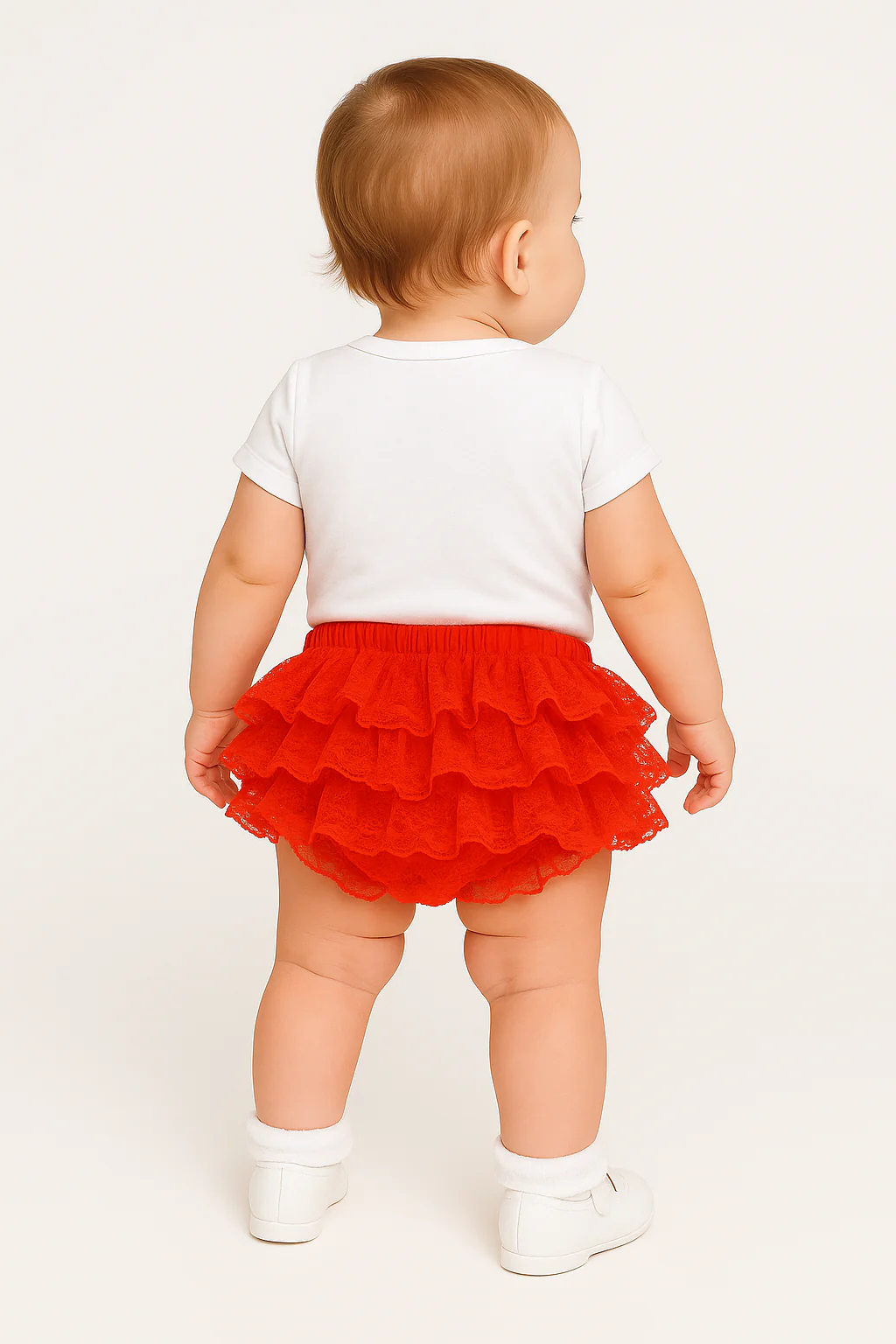 Baby Girls Ruffled Lace  bloomers - Red - Image 2