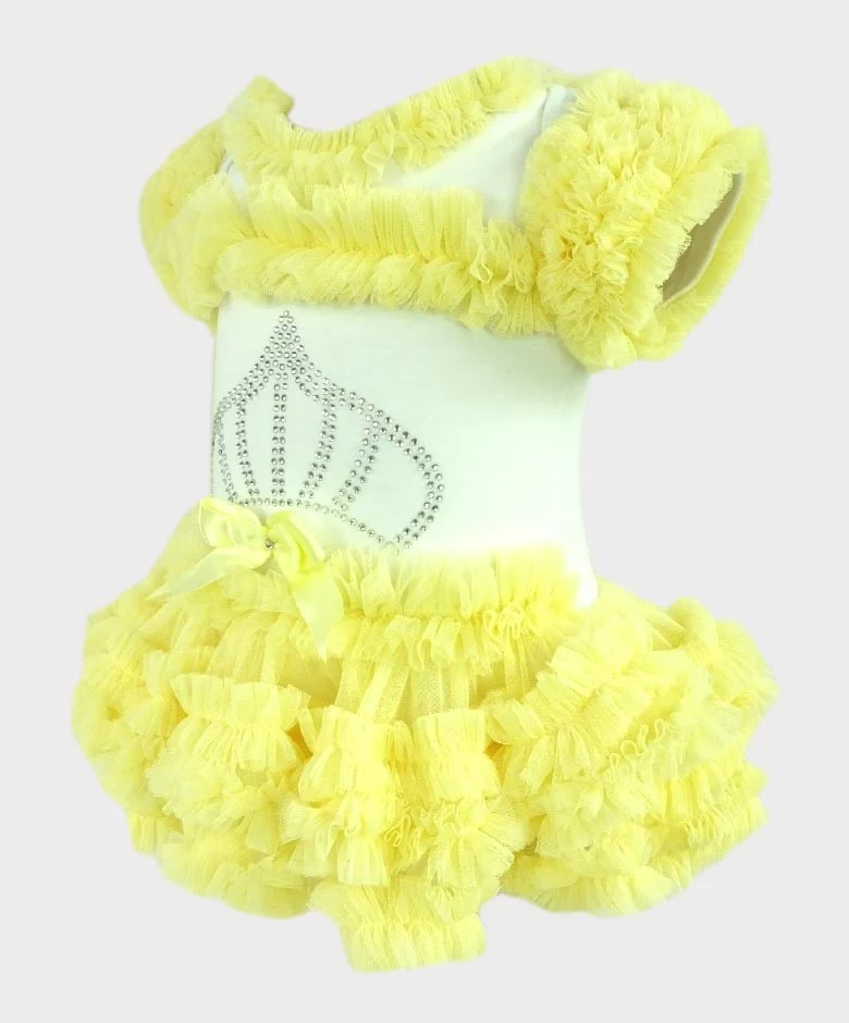 Baby Girl Tulle Cotton Tutu Bodysuit - Lemon Yellow - Image 3
