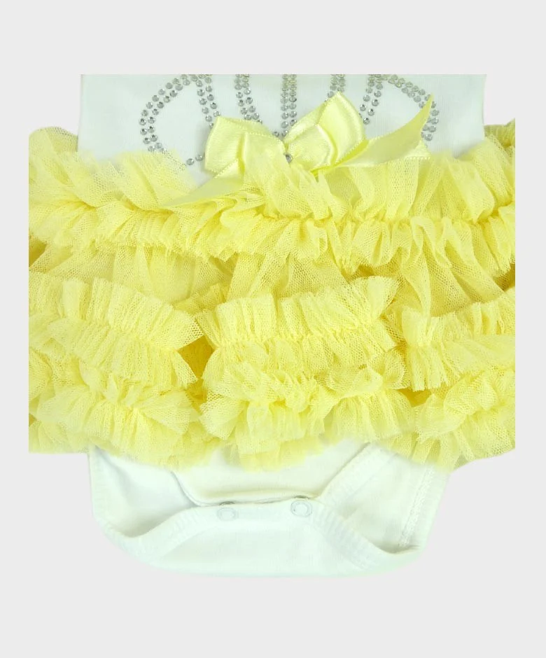 Baby Girl Tulle Cotton Tutu Bodysuit - Lemon Yellow - Image 5