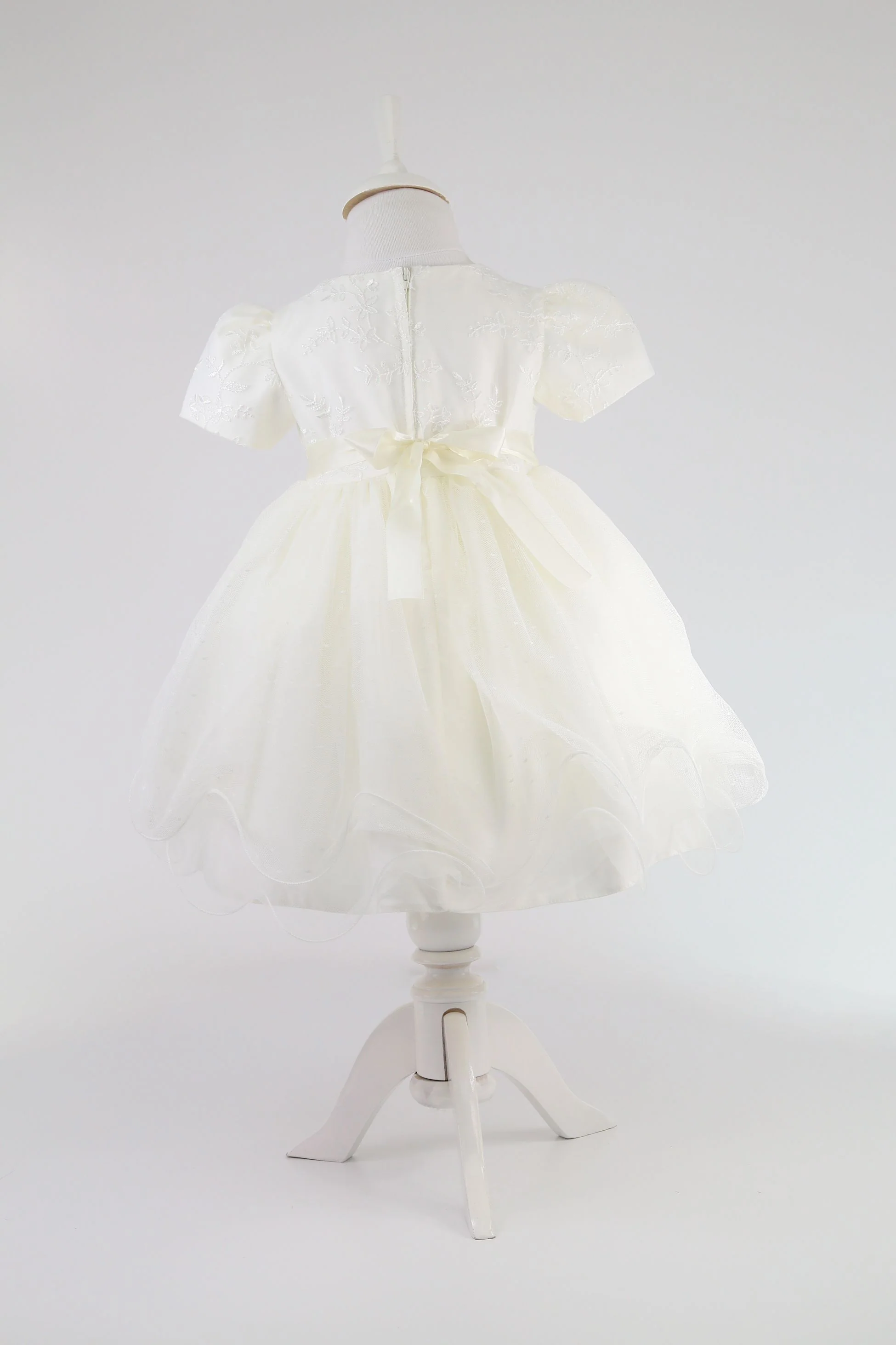 Baby Girls Balloon Sleeve Tulle Dress – B1038 - Ivory - Image 4
