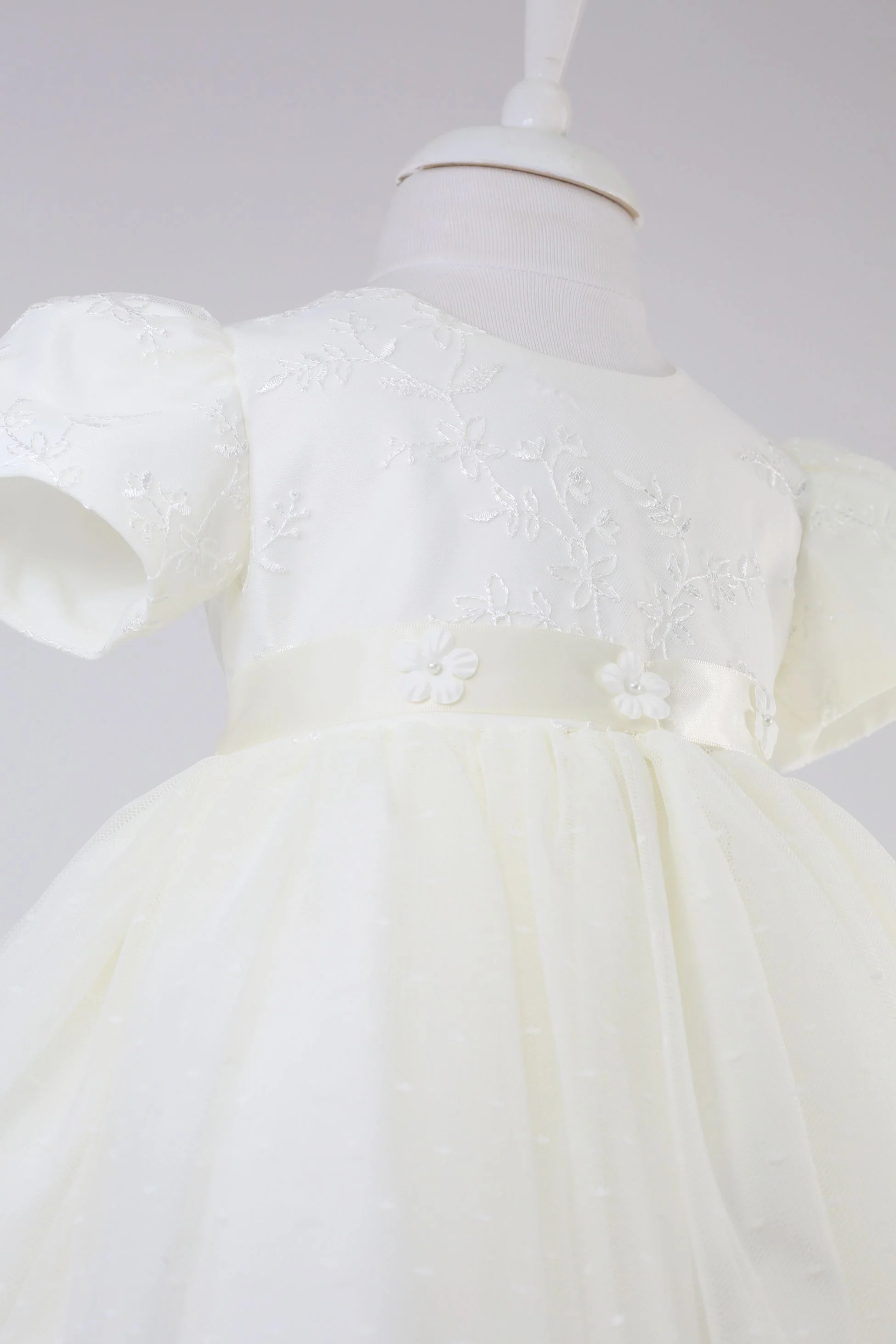 Baby Girls Balloon Sleeve Tulle Dress – B1038 - Ivory - Image 6