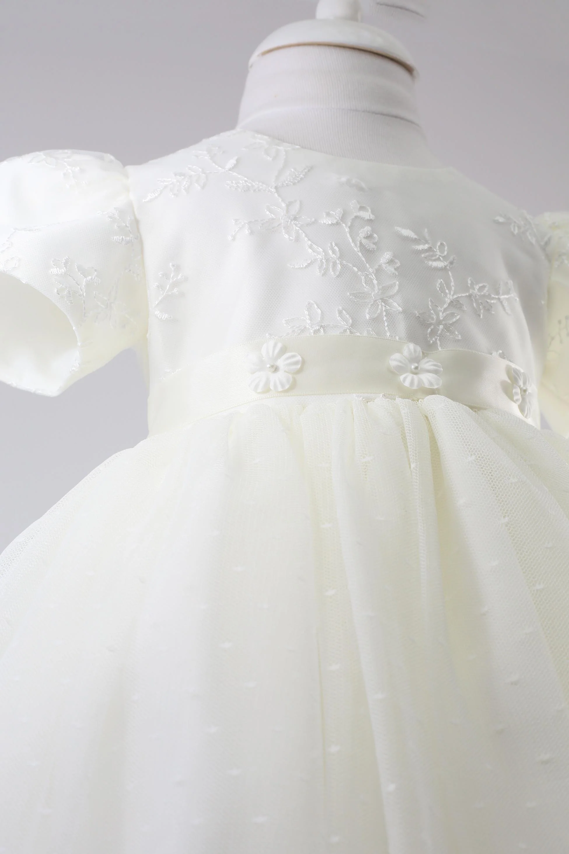 Baby Girls Balloon Sleeve Tulle Dress – B1038 - Ivory - Image 7